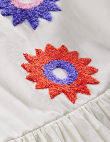 Robe texturée à appliqué-Fleurs ivoire-3