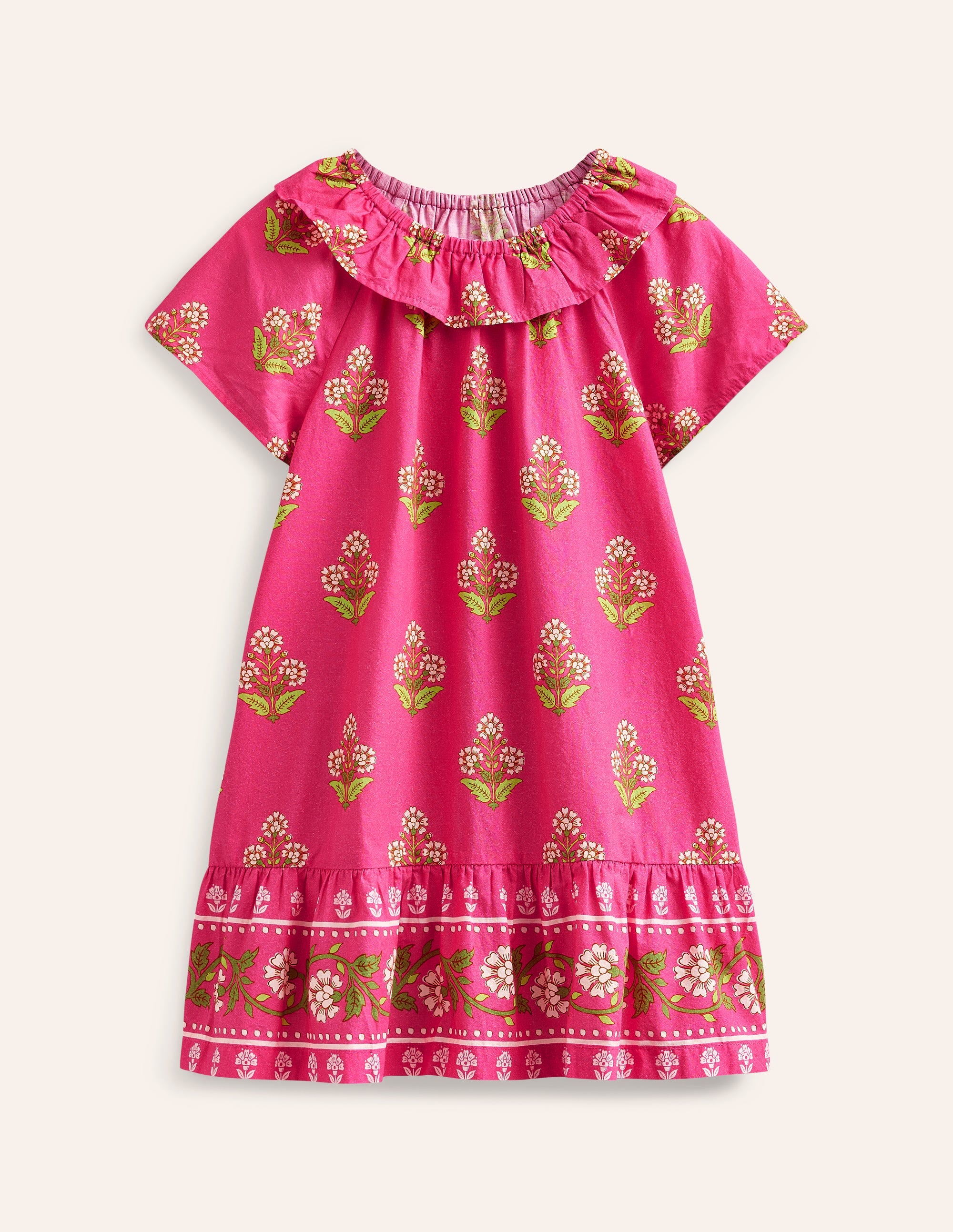 Gewebtes Kleid mit Rüschenausschnitt-Pink Kleiner Holzblock - Image 1