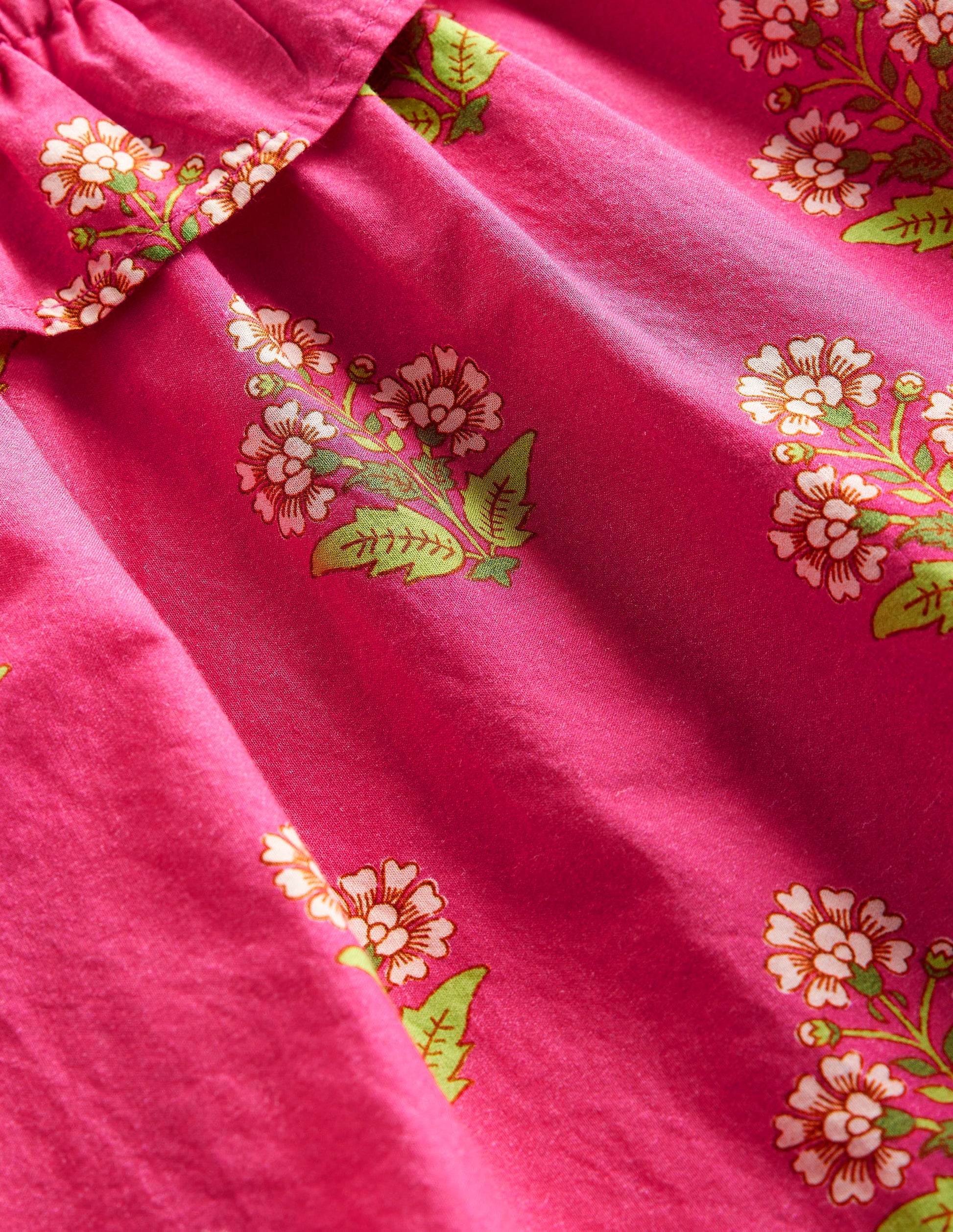 Gewebtes Kleid mit Rüschenausschnitt-Pink Kleiner Holzblock-3