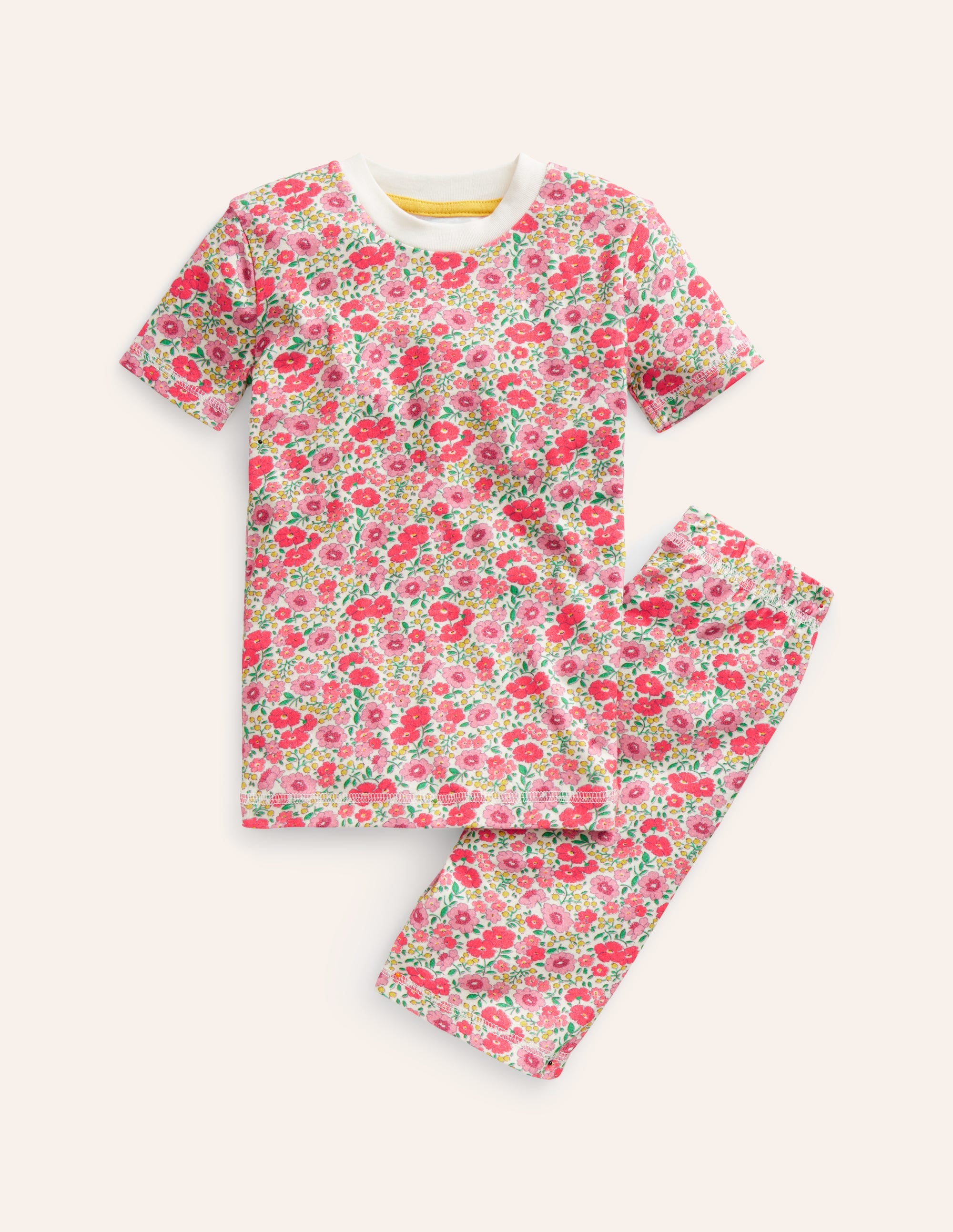 Pyjama court douillet-Lit de fleurs rose - Image 1