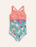 Maillot de bain motif pêle-mêle-Mer aigue-marine, animaux glace ivoire