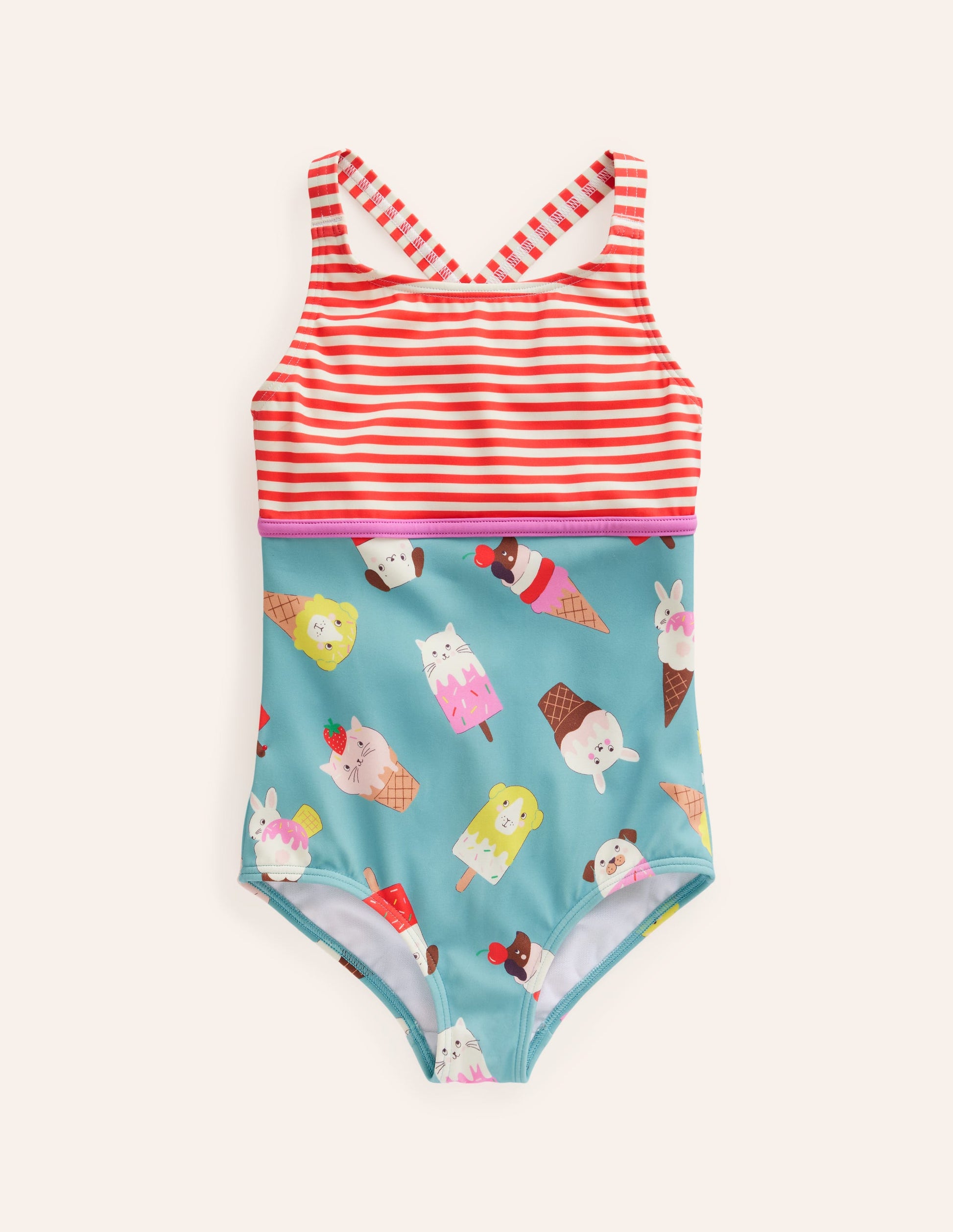 Maillot de bain motif pêle-mêle-Mer aigue-marine, animaux glace ivoire-1