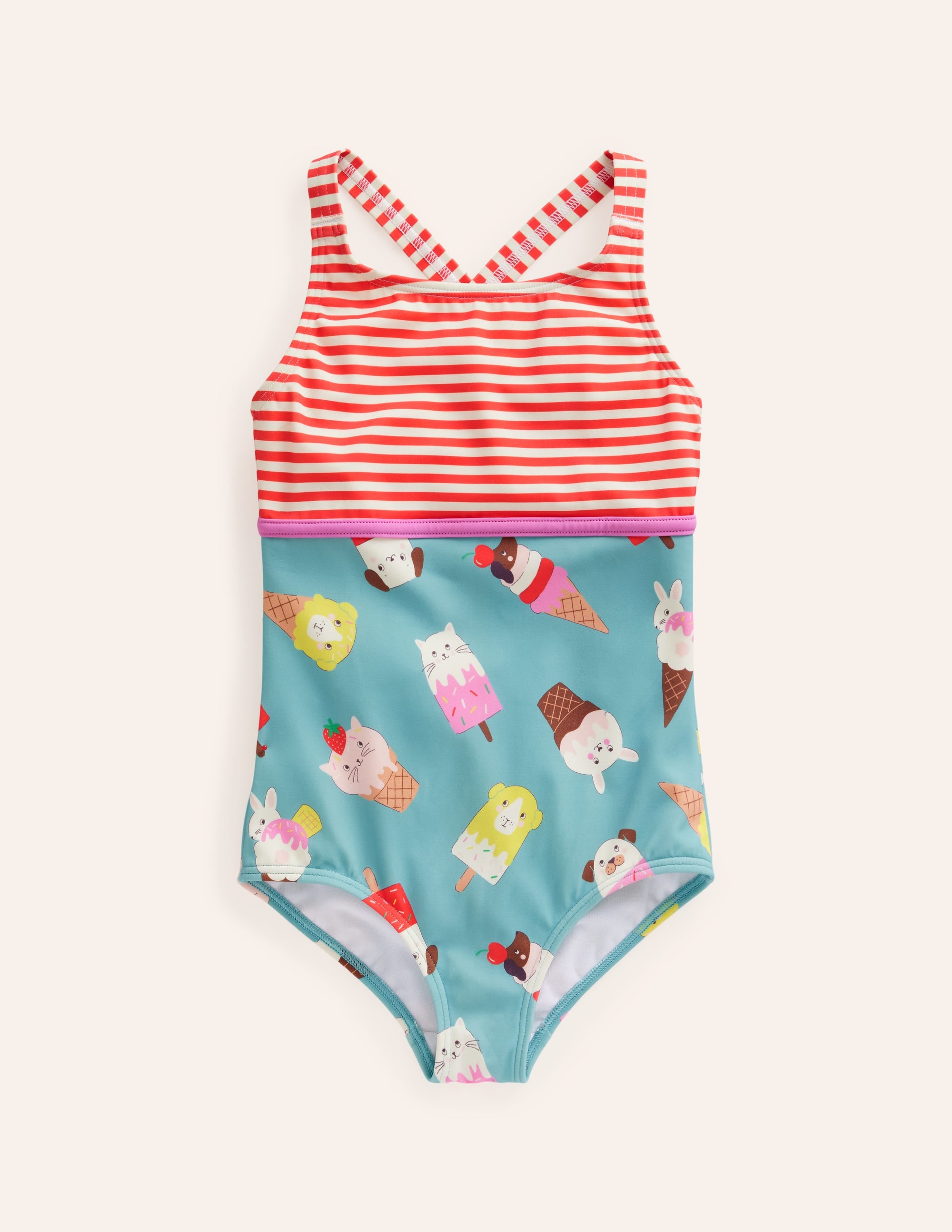 Maillot de bain motif pêle-mêle-Mer aigue-marine, animaux glace ivoire - Image 1