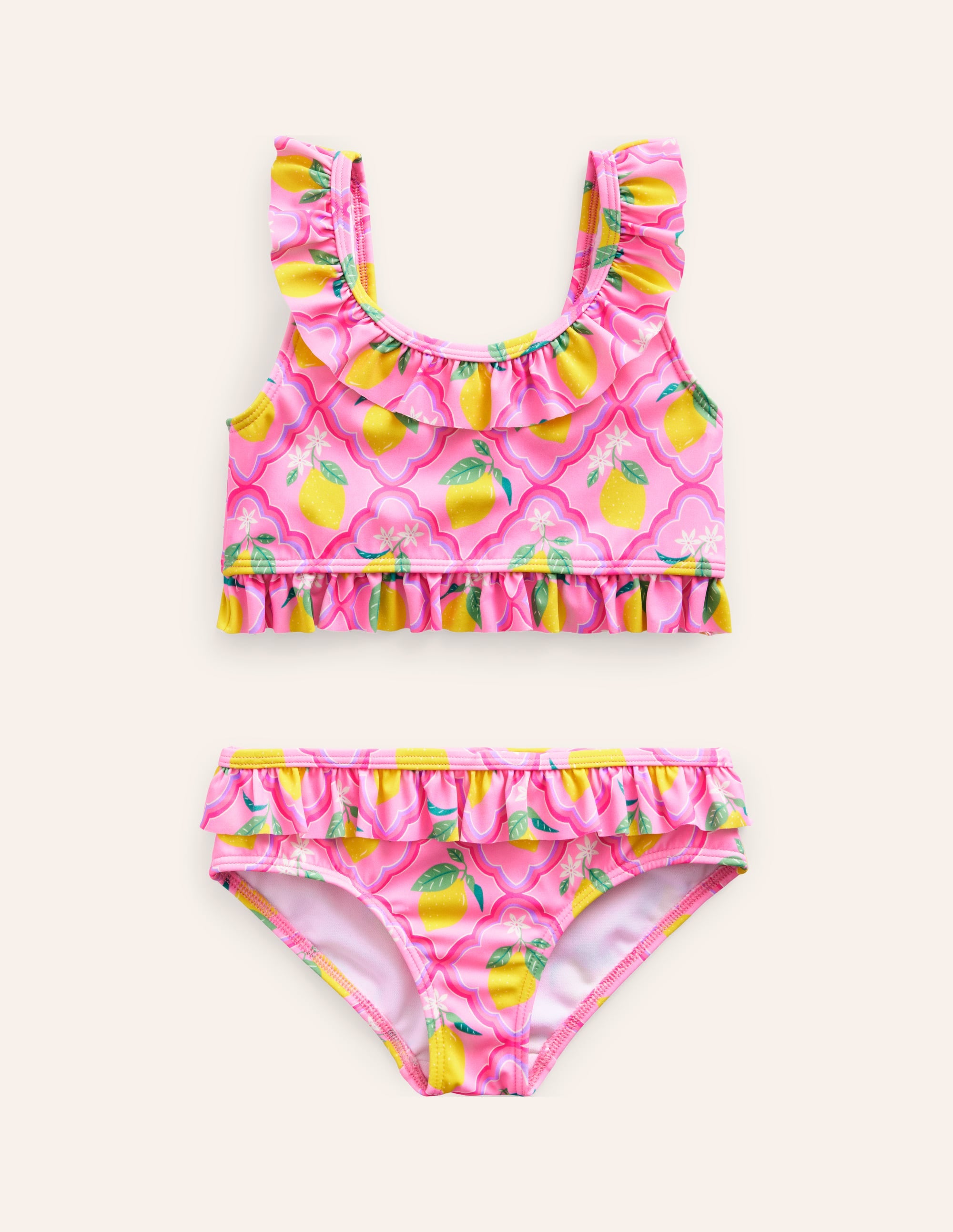 Bikini noué dans le dos à volants-Citronneraie rose - Image 1