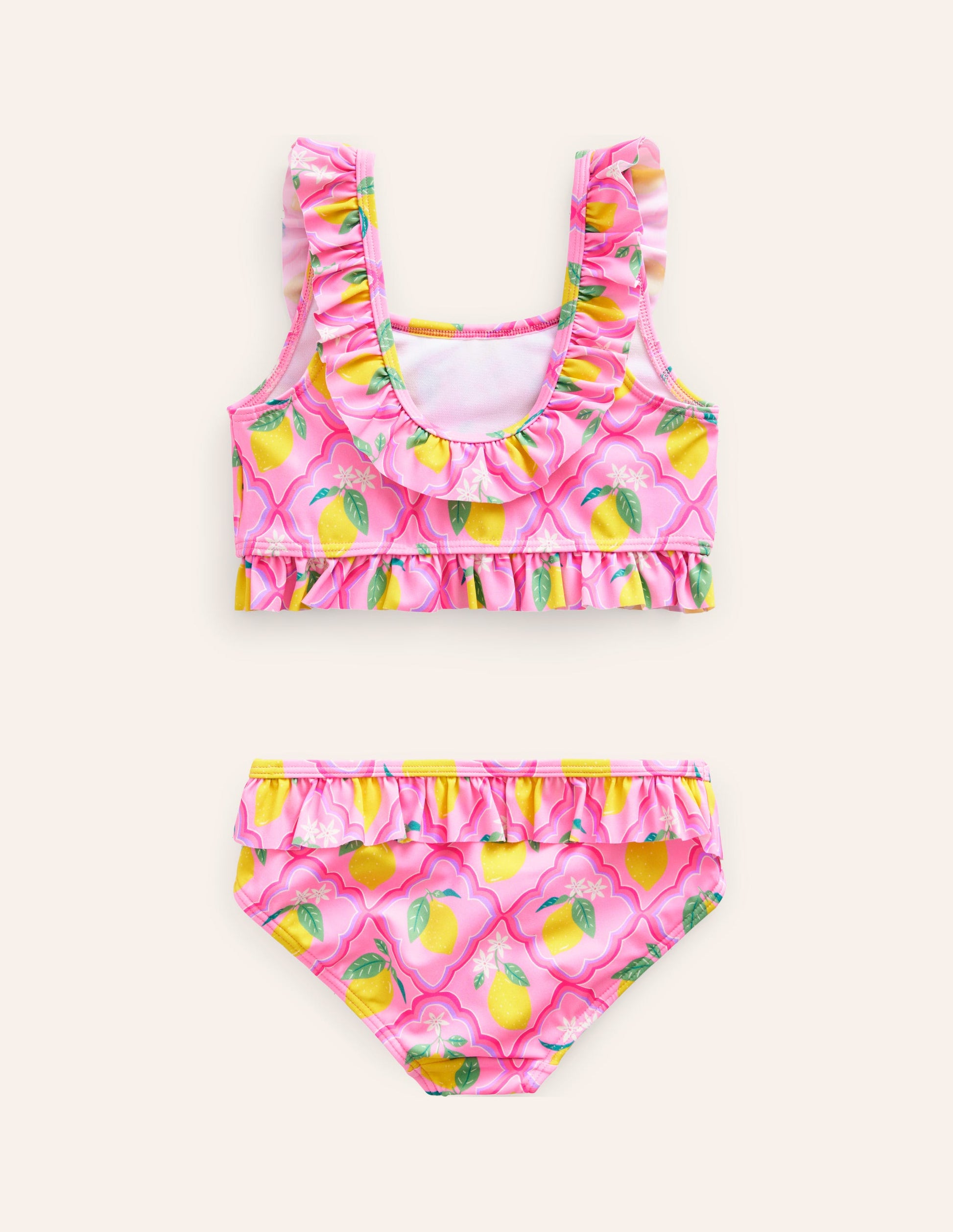 Bikini noué dans le dos à volants-Citronneraie rose-2