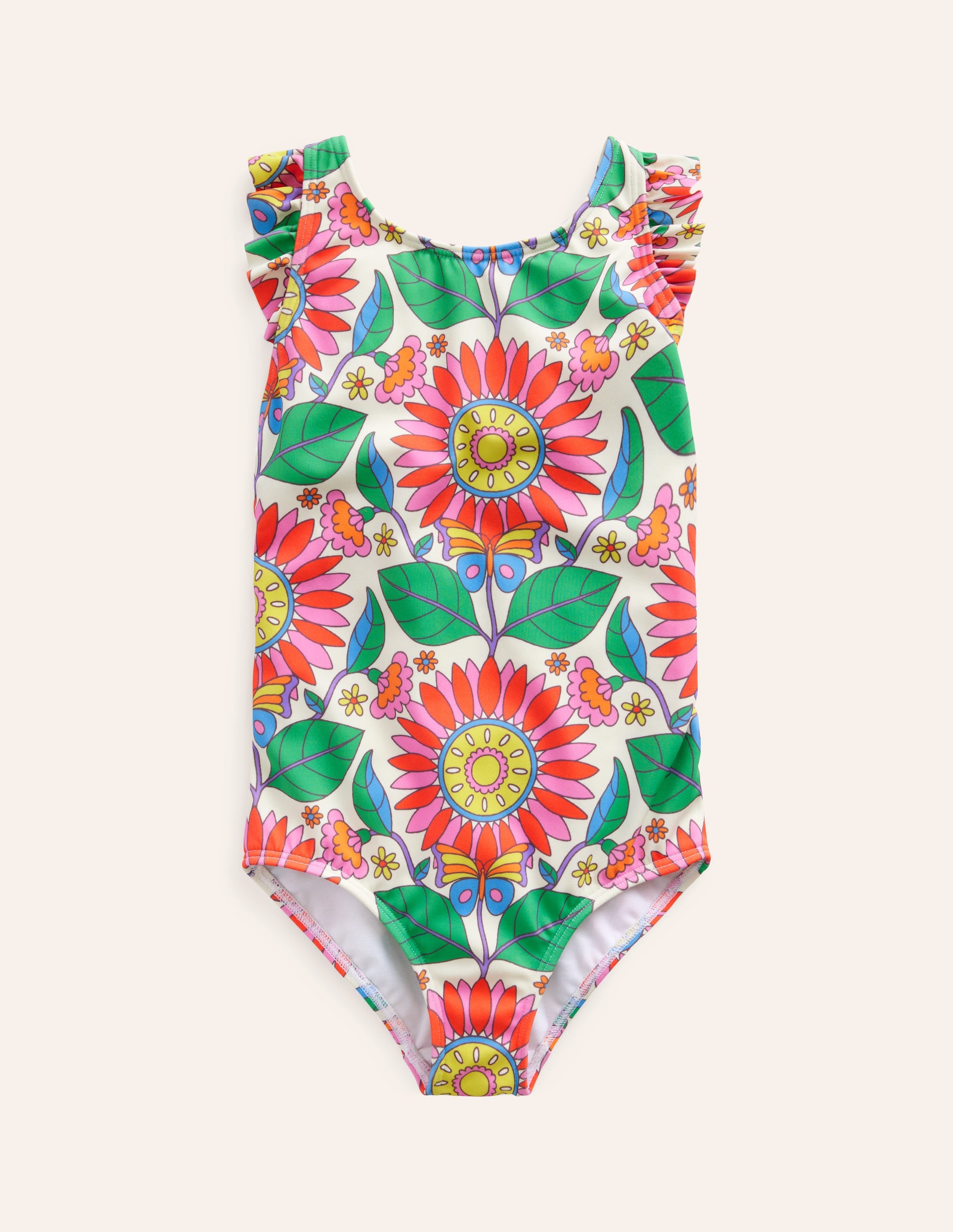 Frill Crossback Swimsuit-Multi Daisy Vine - Image 1