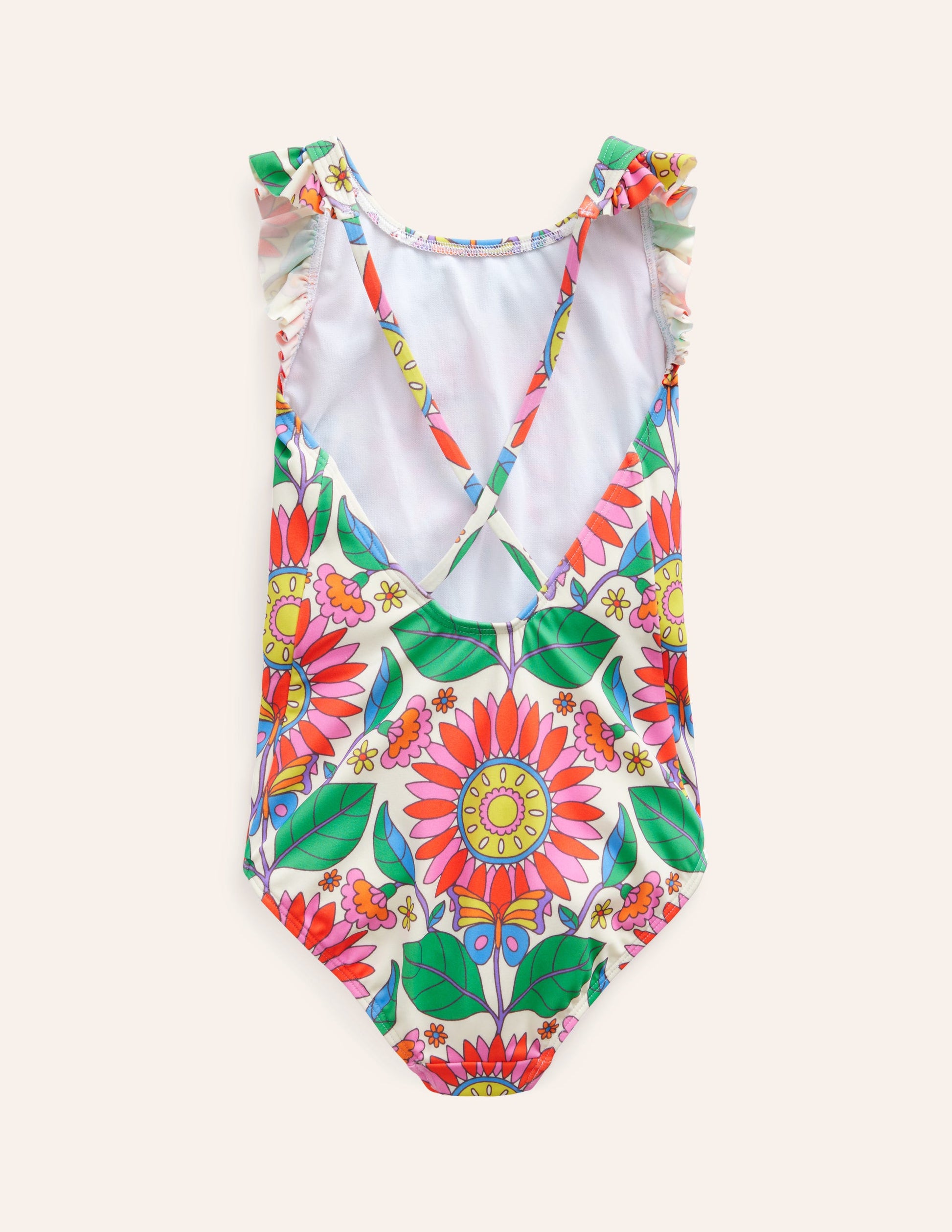 Frill Crossback Swimsuit-Multi Daisy Vine-2