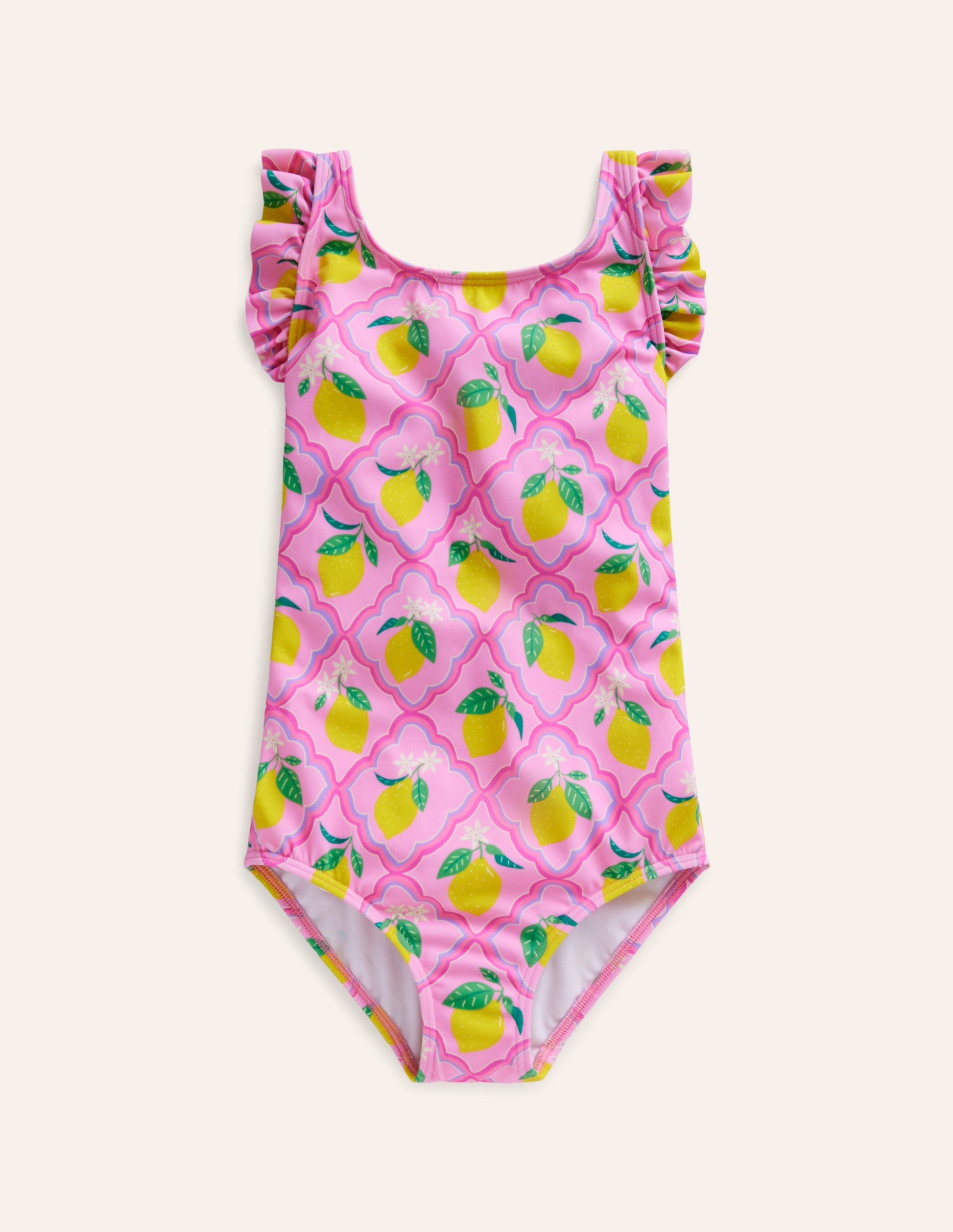 Frill Crossback Swimsuit-Pink Lemon Grove-1