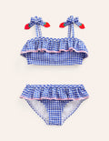 Bikini volanté en seersucker-Fraises vichy bleu