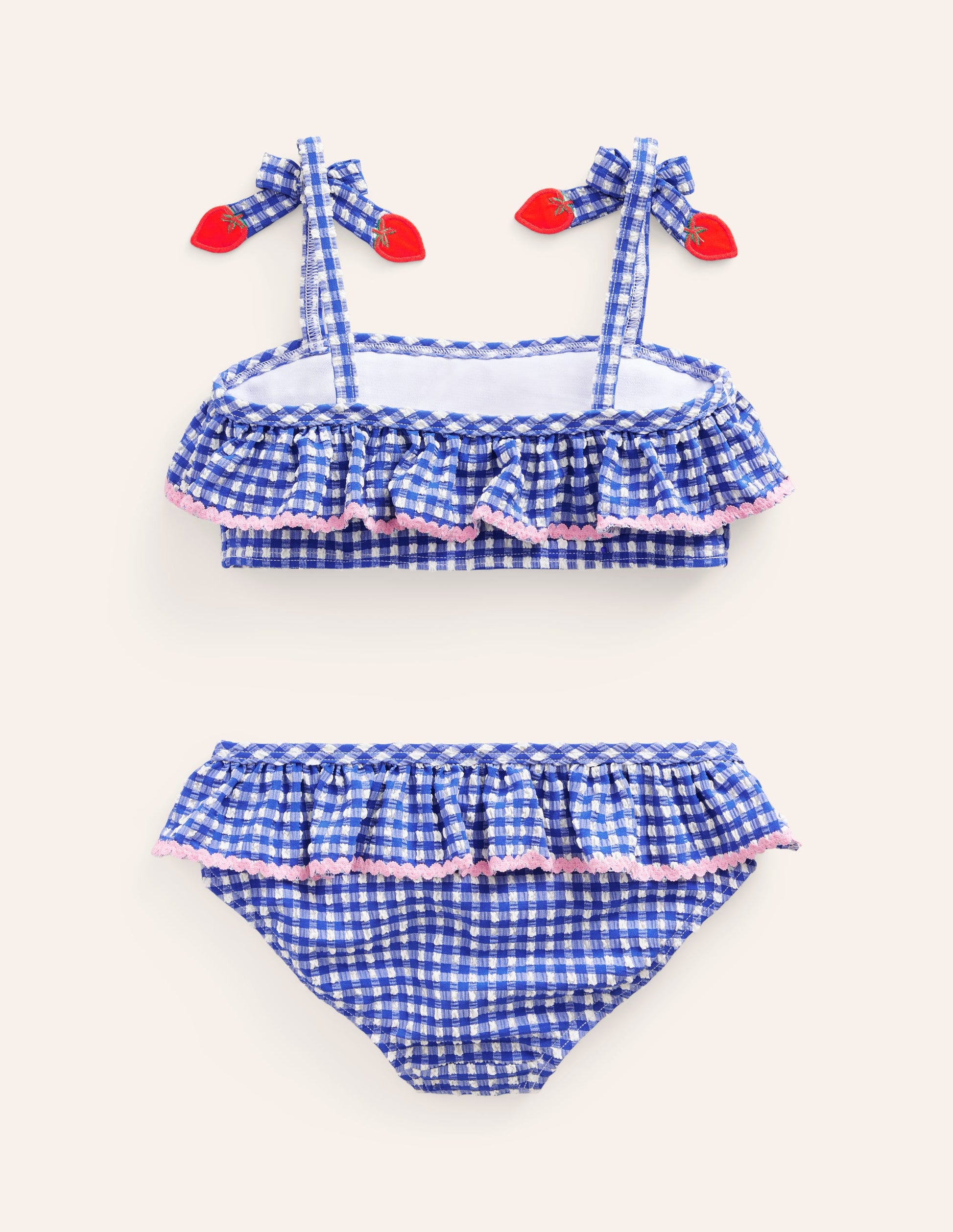 Bikini volanté en seersucker-Fraises vichy bleu-2