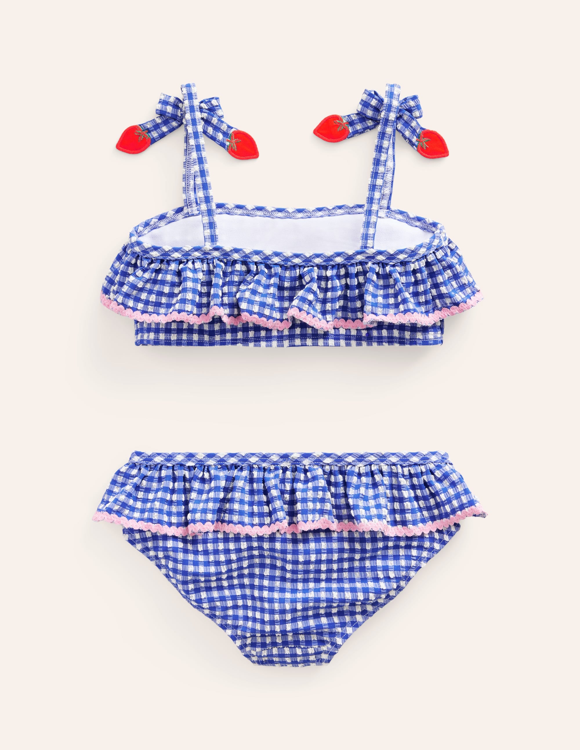 Bikini volanté en seersucker-Fraises vichy bleu - Image 2