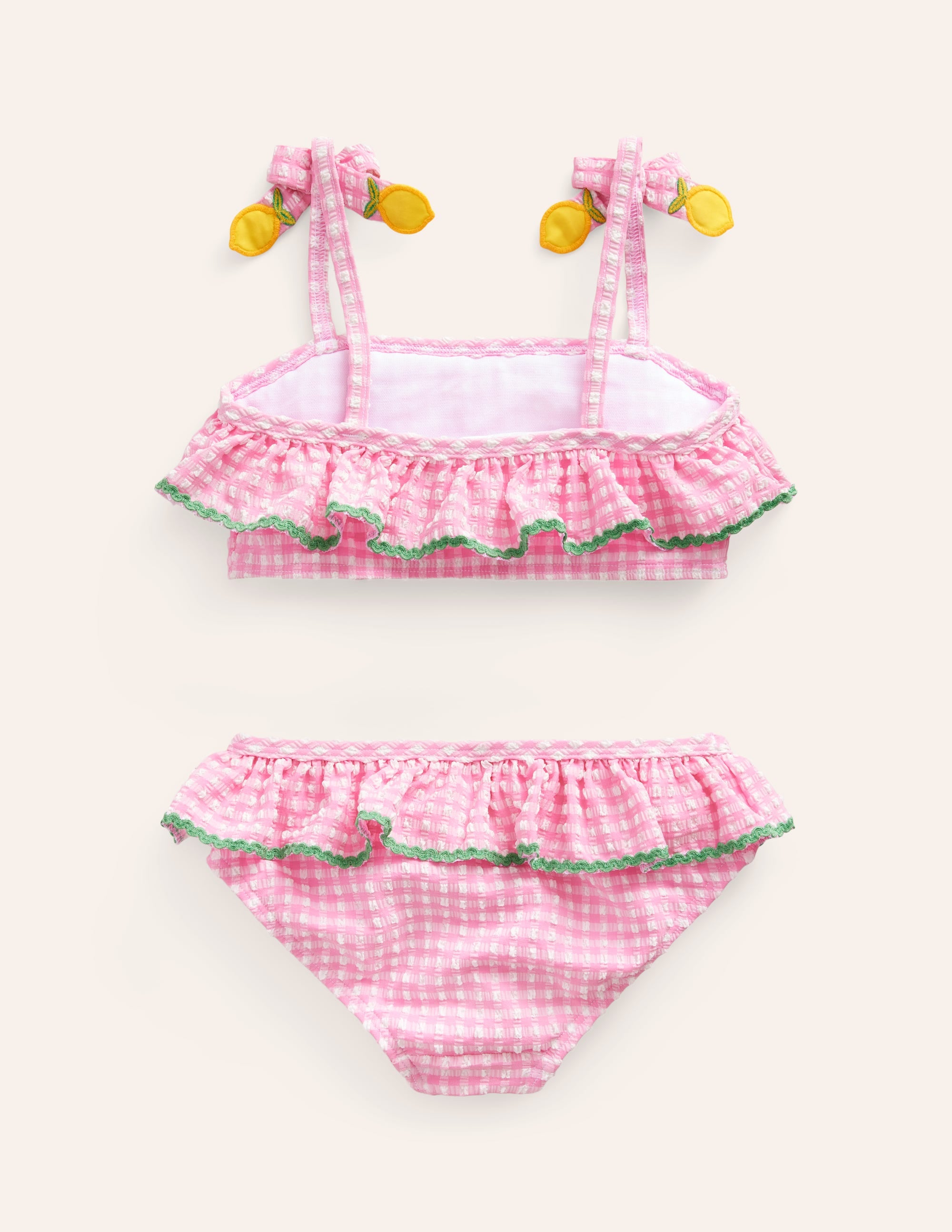 Bikini aus Seersucker mit Rüschen-Rosa Kariert Zitronen - Image 2
