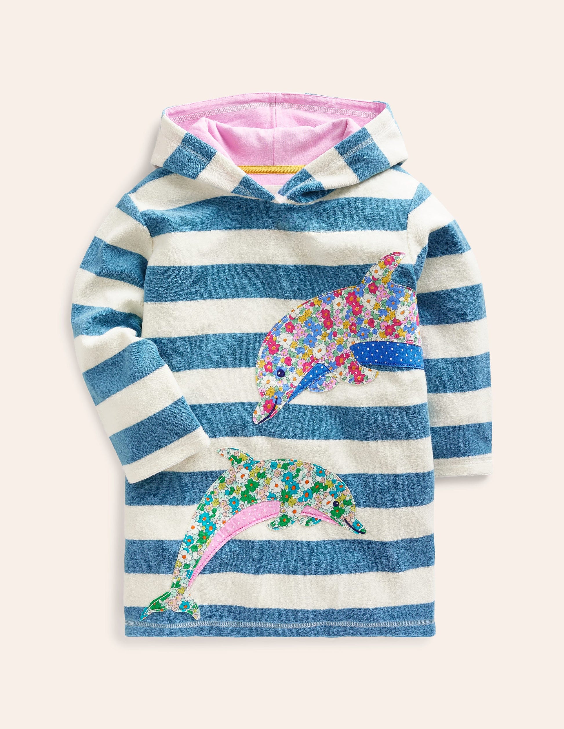 Frottee-Badeponcho mit Applikation-Meeresblau/ Naturweiß Delfin-1