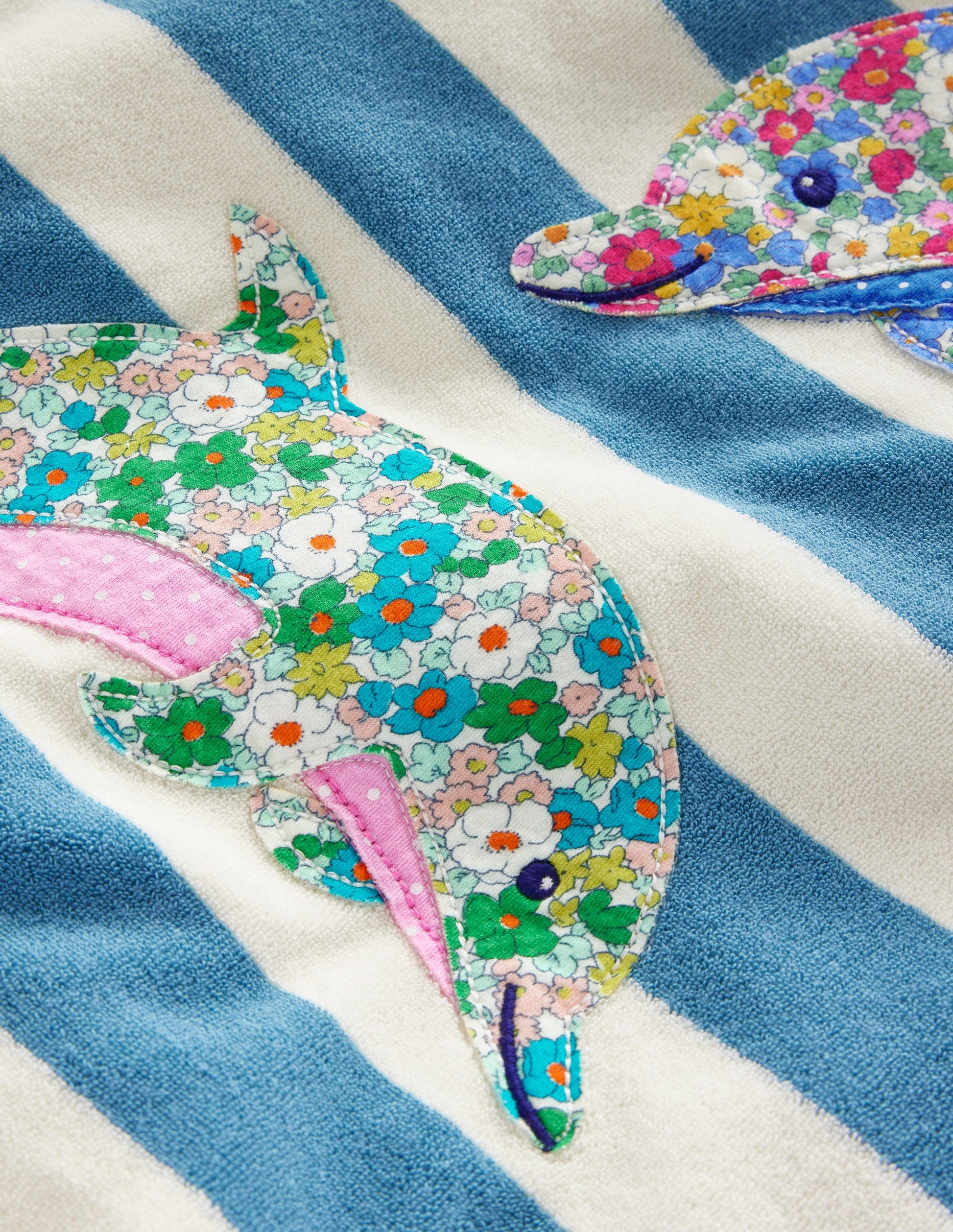 Frottee-Badeponcho mit Applikation-Meeresblau/ Naturweiß Delfin-3