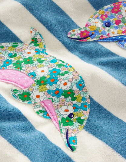 Frottee-Badeponcho mit Applikation-Meeresblau/ Naturweiß Delfin-3