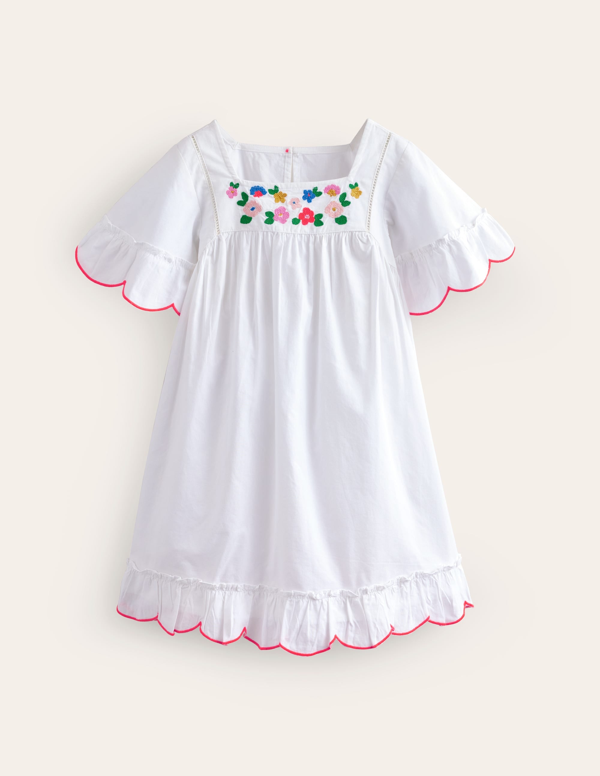 Lightweight Holiday Dress-White Floral Embroidery - Image 1