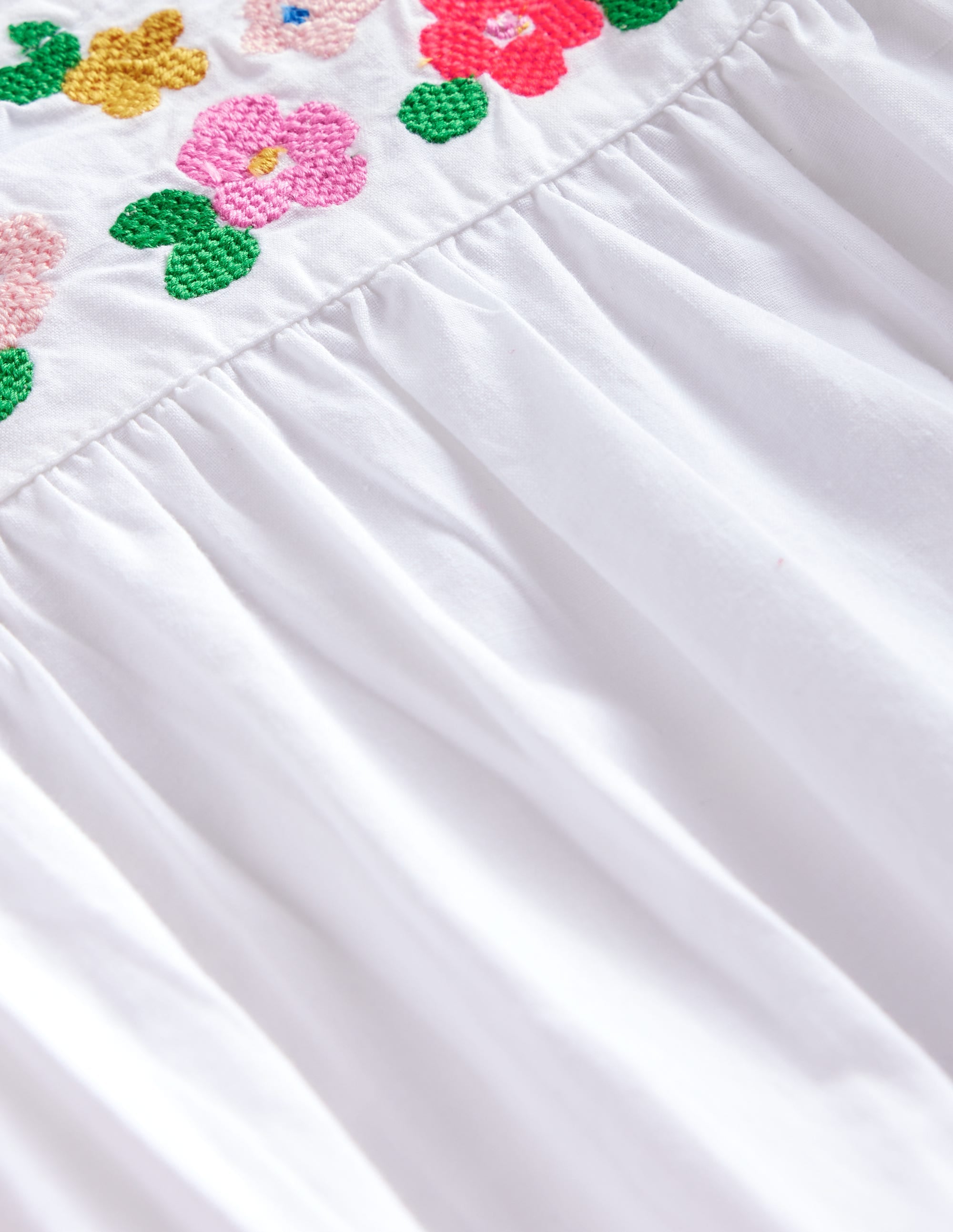 Lightweight Holiday Dress-White Floral Embroidery - Image 3