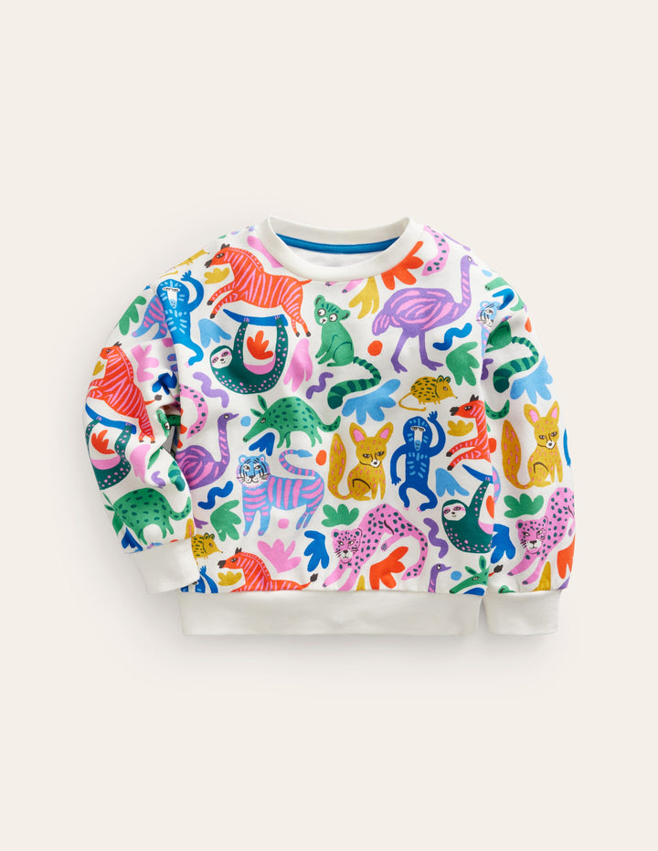 Printed Relaxed Sweatshirt-Multi Safari Friends
