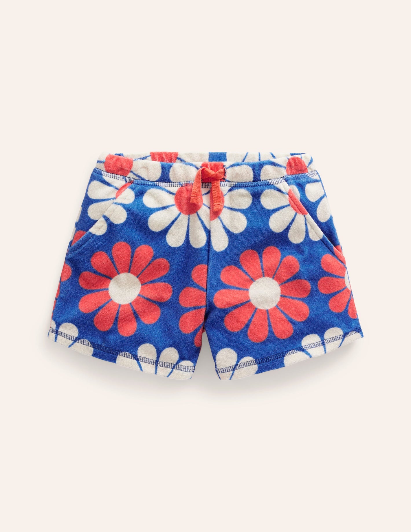 Printed Towelling Shorts-Cabana Blue Geo Daisy