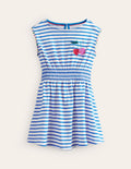 Robe froncée à la taille en jersey-Cerises bleu grec/ivoire
