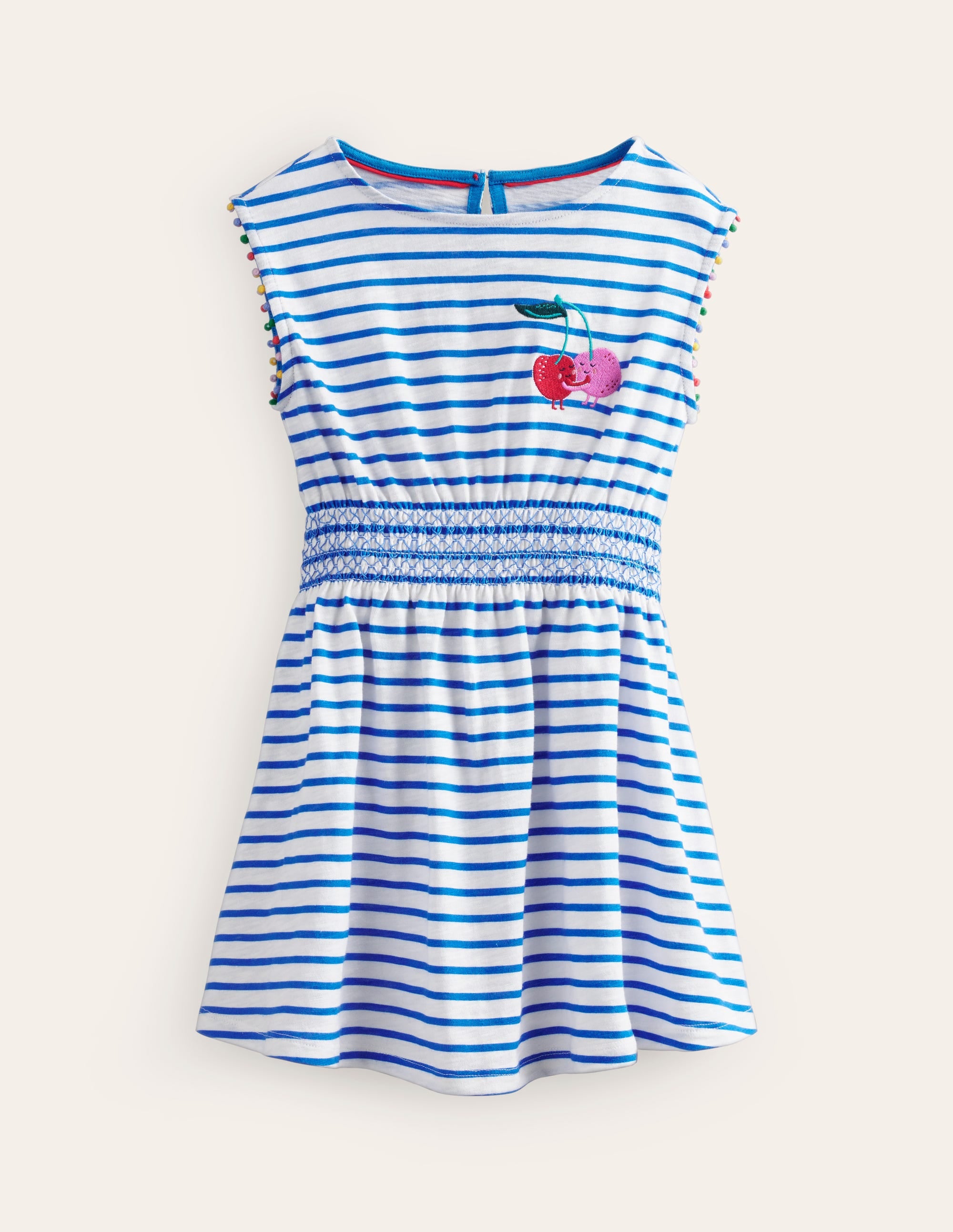 Robe froncée à la taille en jersey-Cerises bleu grec/ivoire - Image 1