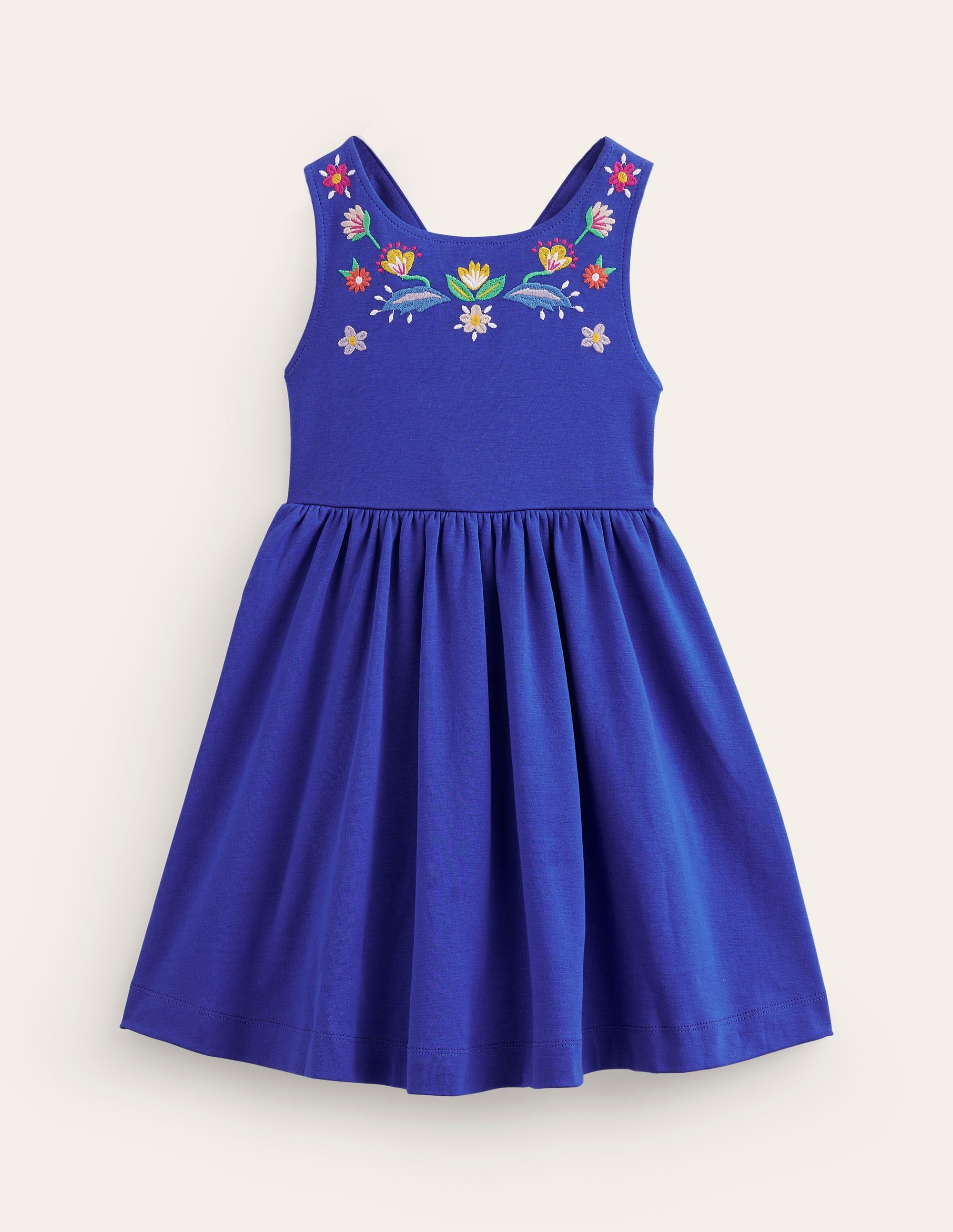 Jersey-Kleid mit gekreuzten Rückenträgern-Saphirblau Stickerei - Image 1