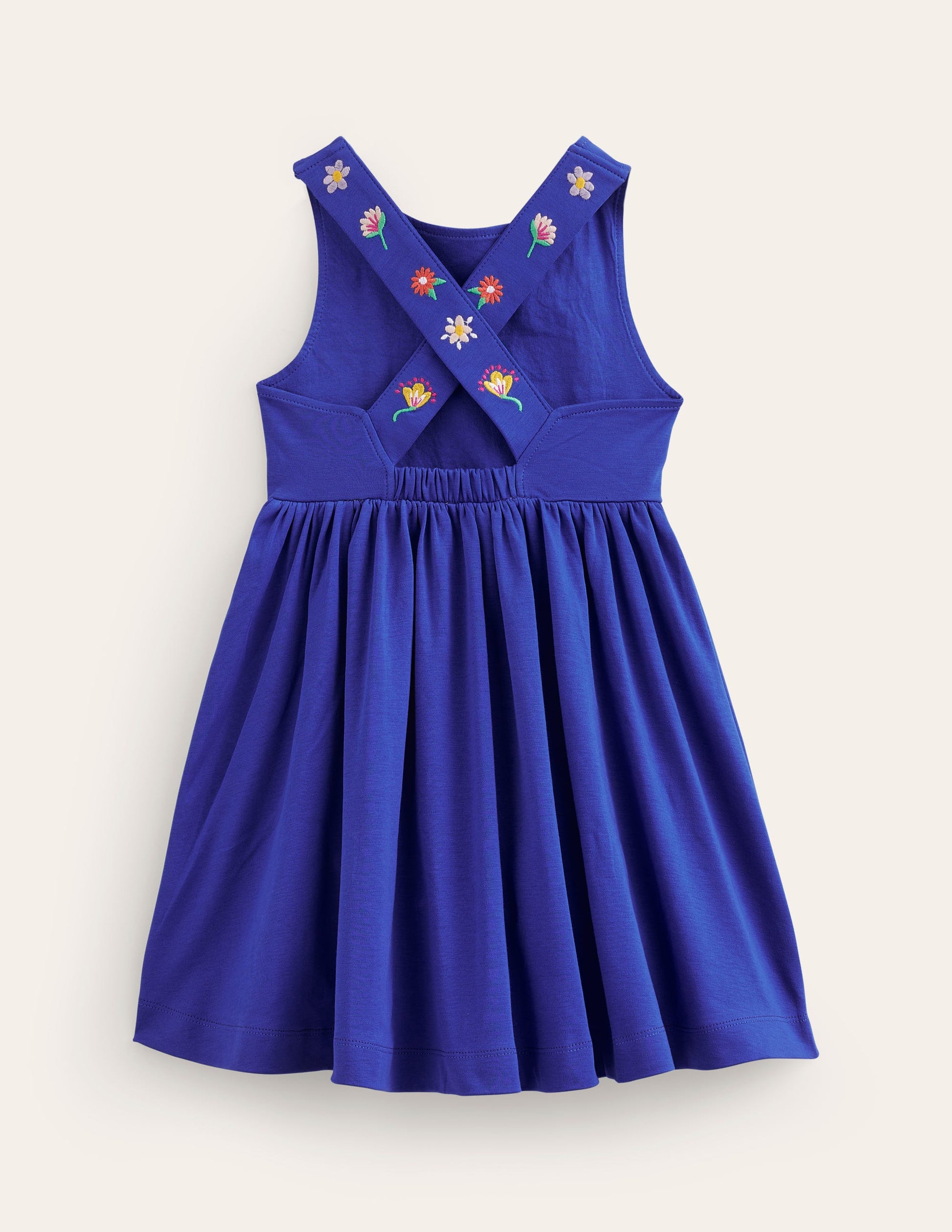 Jersey-Kleid mit gekreuzten Rückenträgern-Saphirblau Stickerei-2