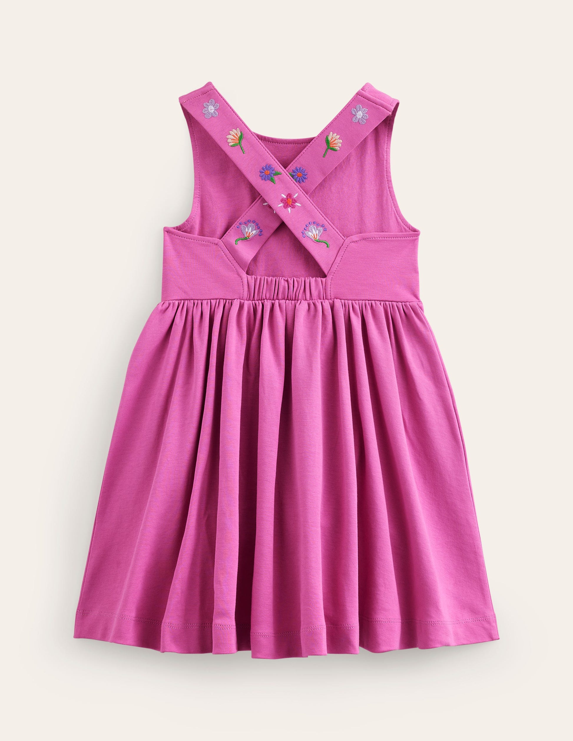 Jersey Cross-back Dress-Salmon Pink Embroidery-2