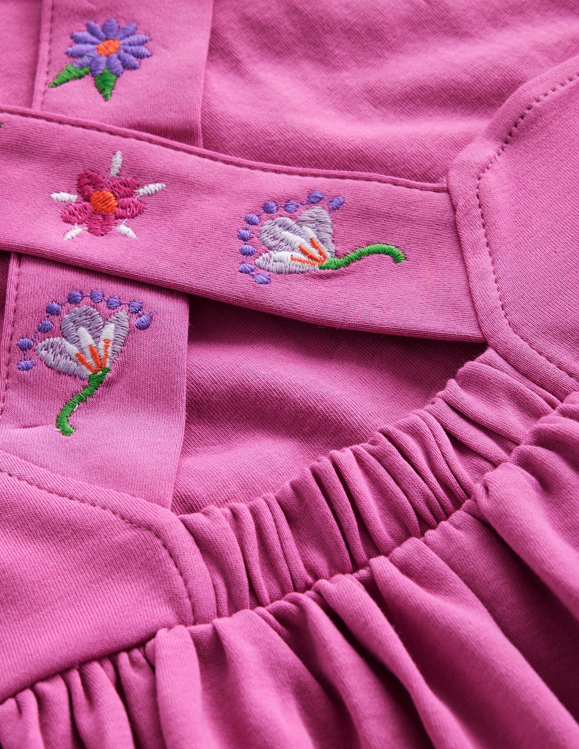 Jersey Cross-back Dress-Salmon Pink Embroidery - Image 3