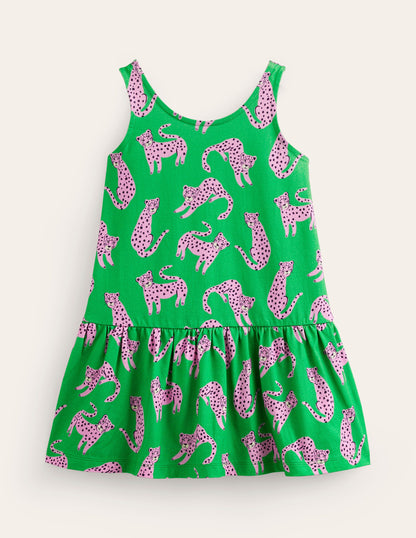 Robe taille basse à bretelles-Guépards verts-1