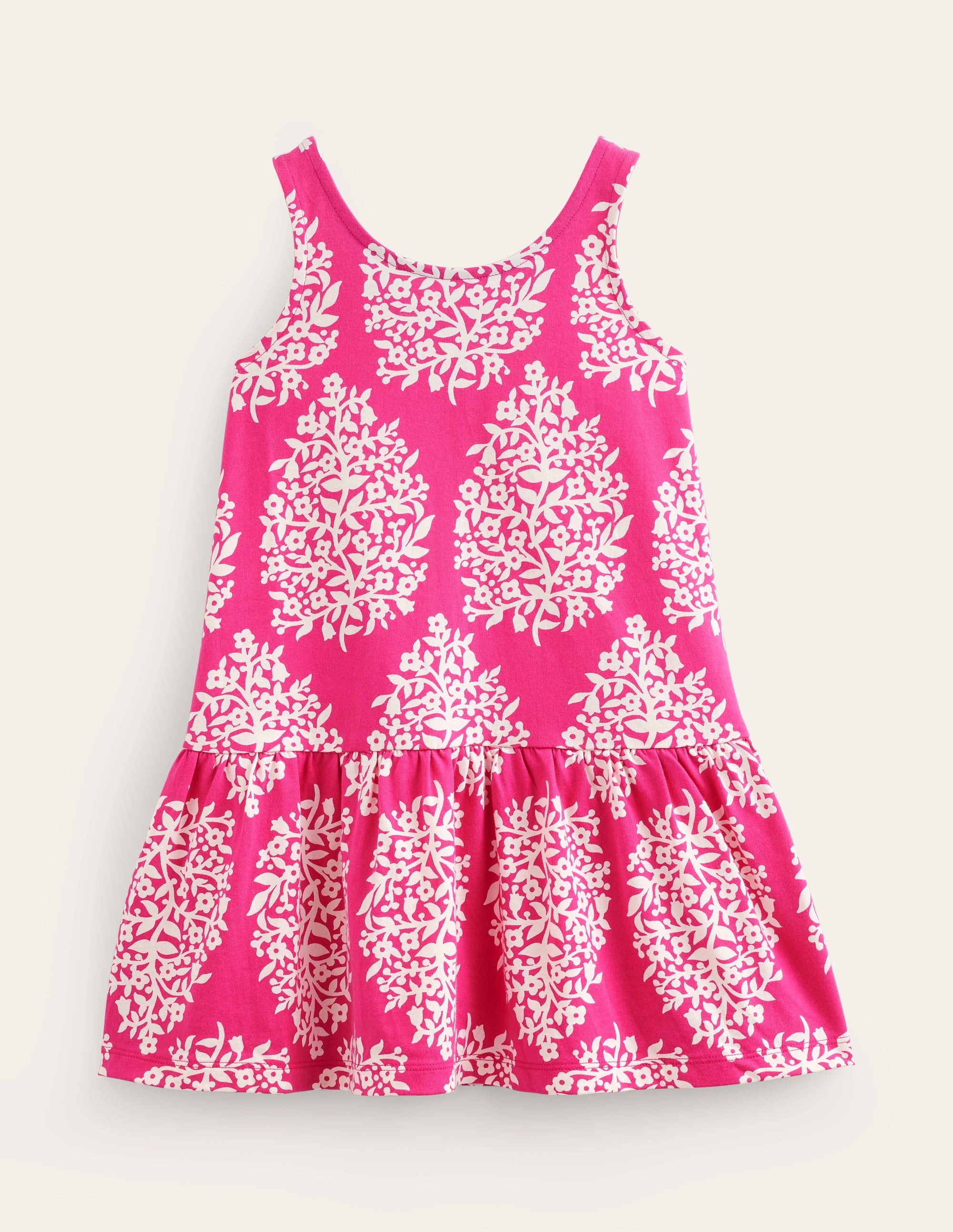 Robe taille basse à bretelles-Motif xylographique rose - Image 1