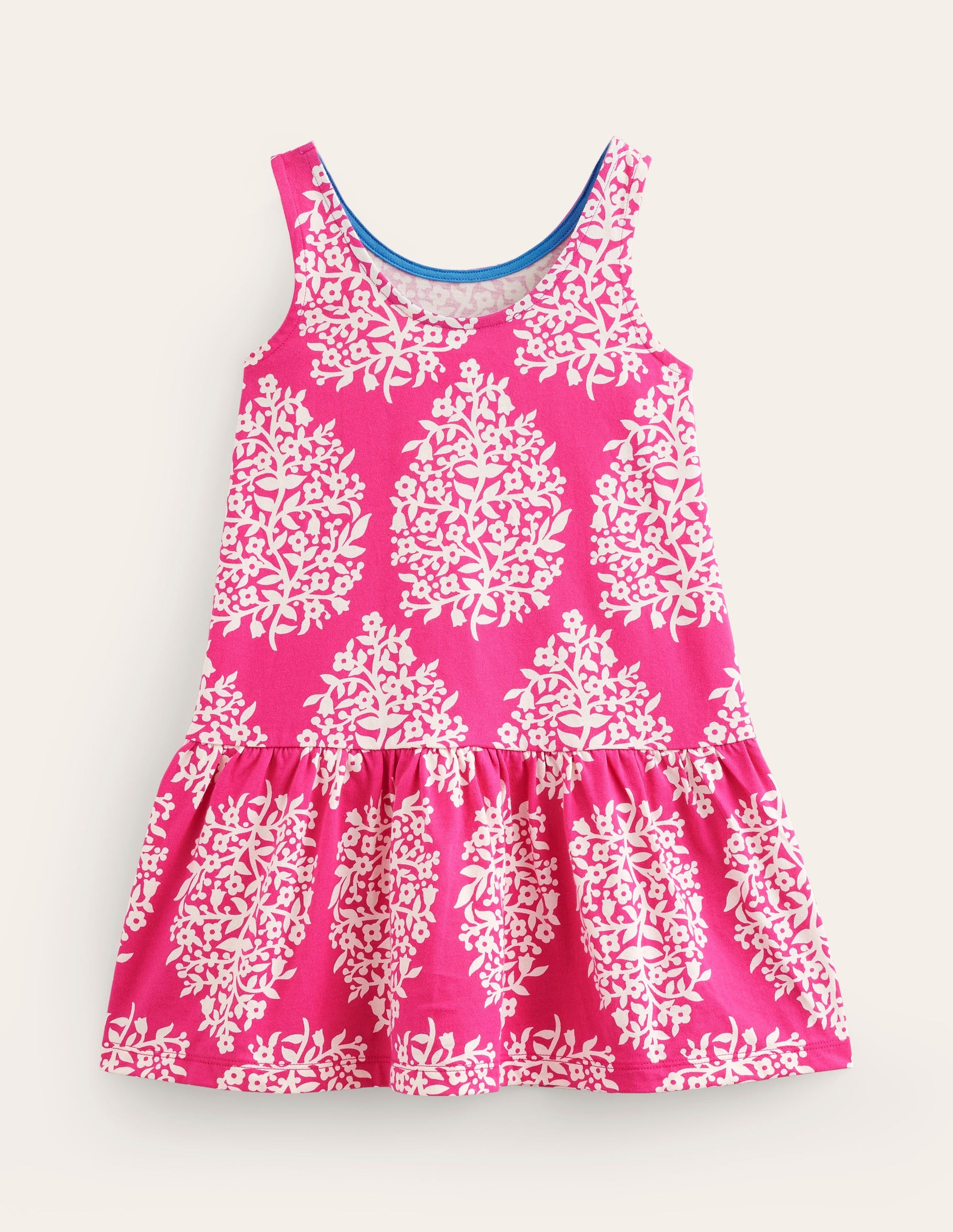 Robe taille basse à bretelles-Motif xylographique rose-2