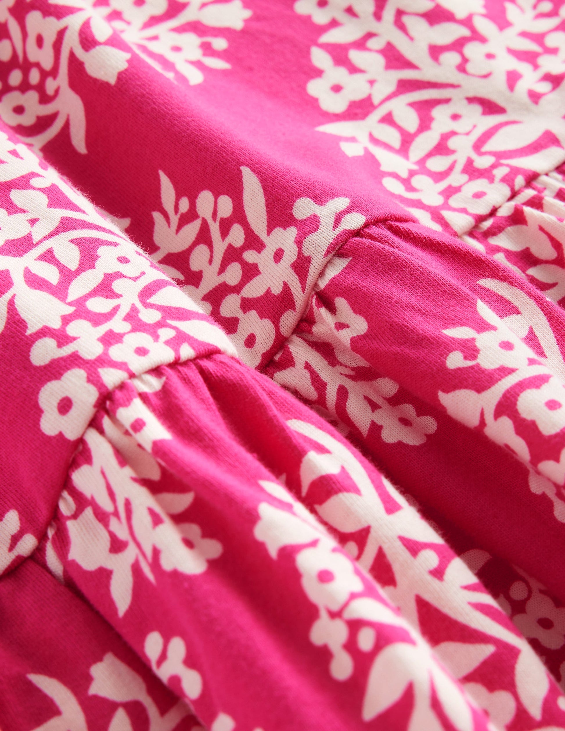 Robe taille basse à bretelles-Motif xylographique rose-3