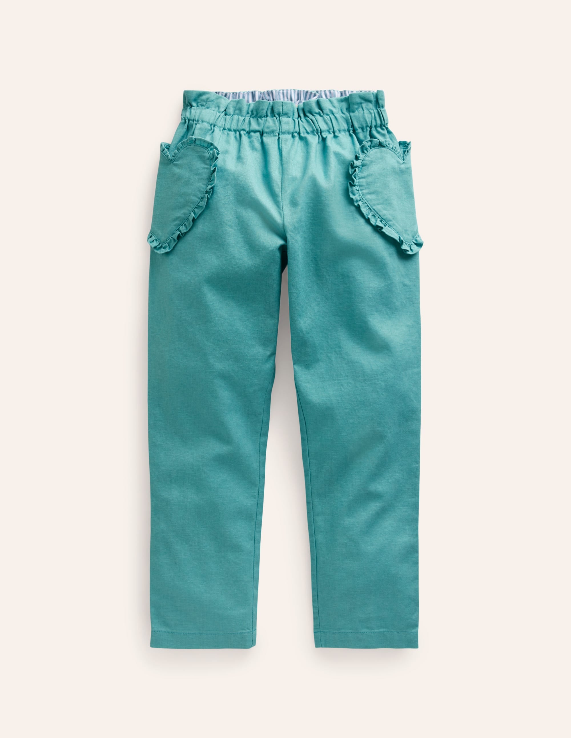 Pantalon à enfiler en coton et lin-Vert corse - Image 1