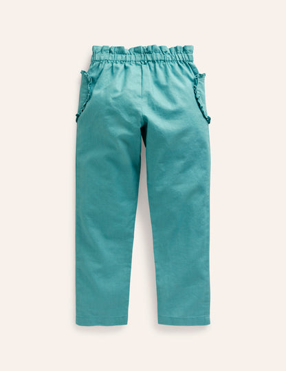 Cotton Linen Pull-on Trousers-Corsica Blue-2