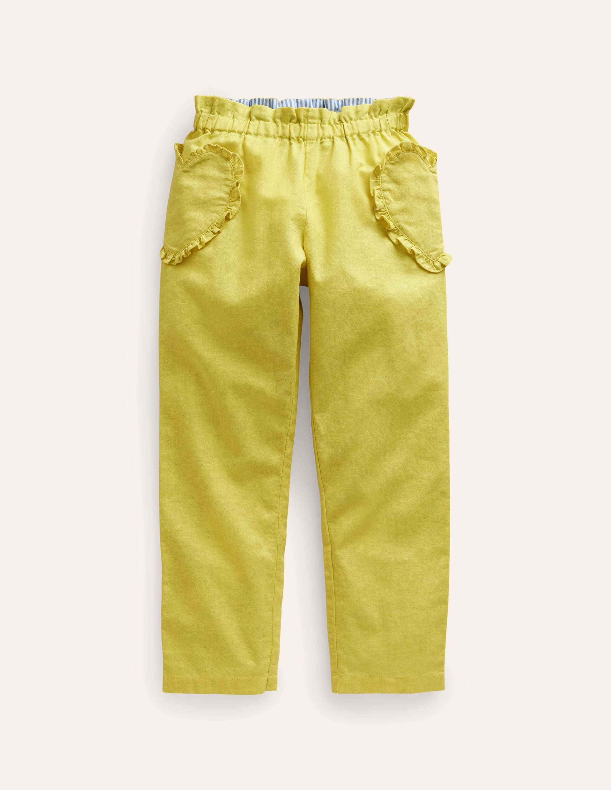 Pantalon à enfiler en coton et lin-Jaune zeste - Image 1