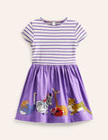 Woven Mix Appliqué Dress-Lilac Purple/ Vanilla Animals