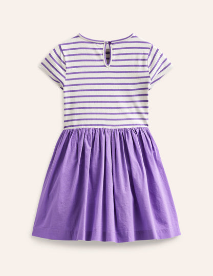 Gewebtes Kleid mit Applikationen-Mix-Fliederlila/Vanille Tiere-2