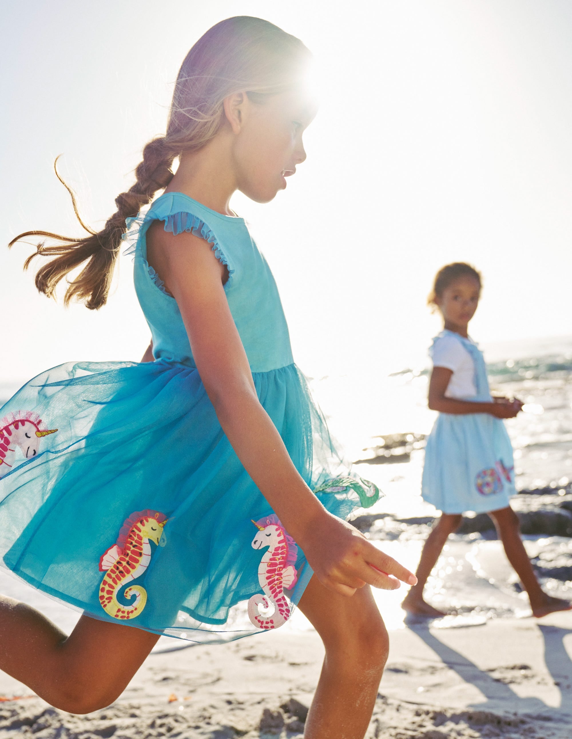 Jerseykleid mit Tüllrock und Applikation-Aqua Meeresblau Seepferdchen - Image 4