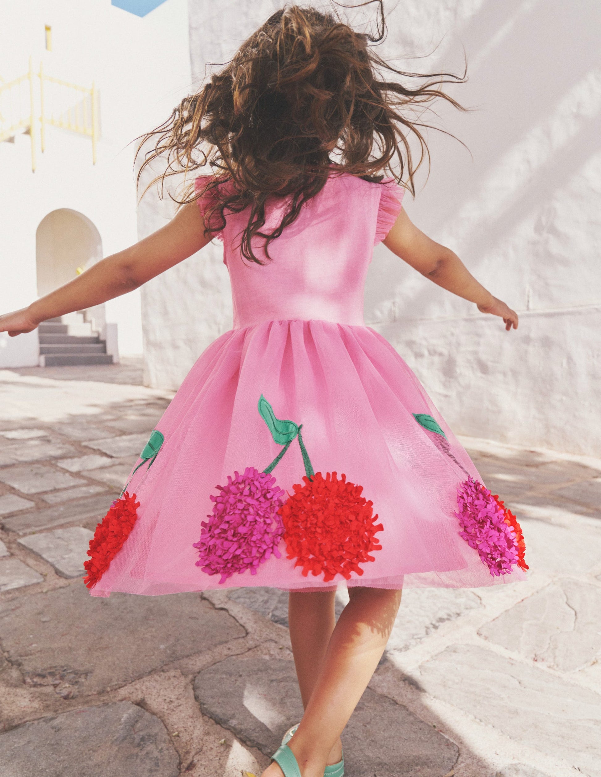 Jerseykleid mit Tüllrock und Applikation-Rosa Kirschen-5