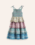 Robe d'été à volants et motif pêle-mêle-Motif floral pêle-mêle
