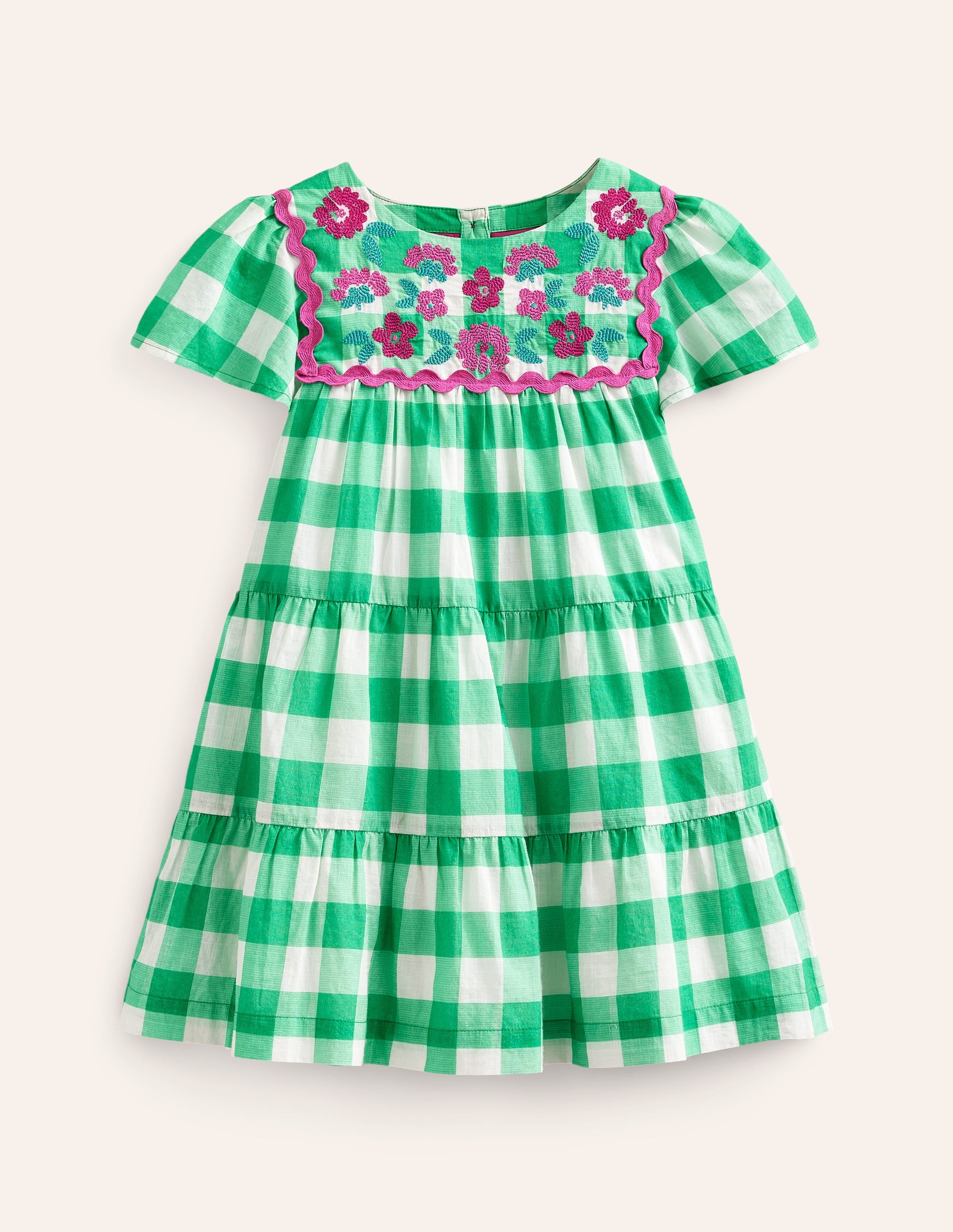 Besticktes Vichykaro-Kleid-Erbsengrün/Naturweiß Karo - Image 3