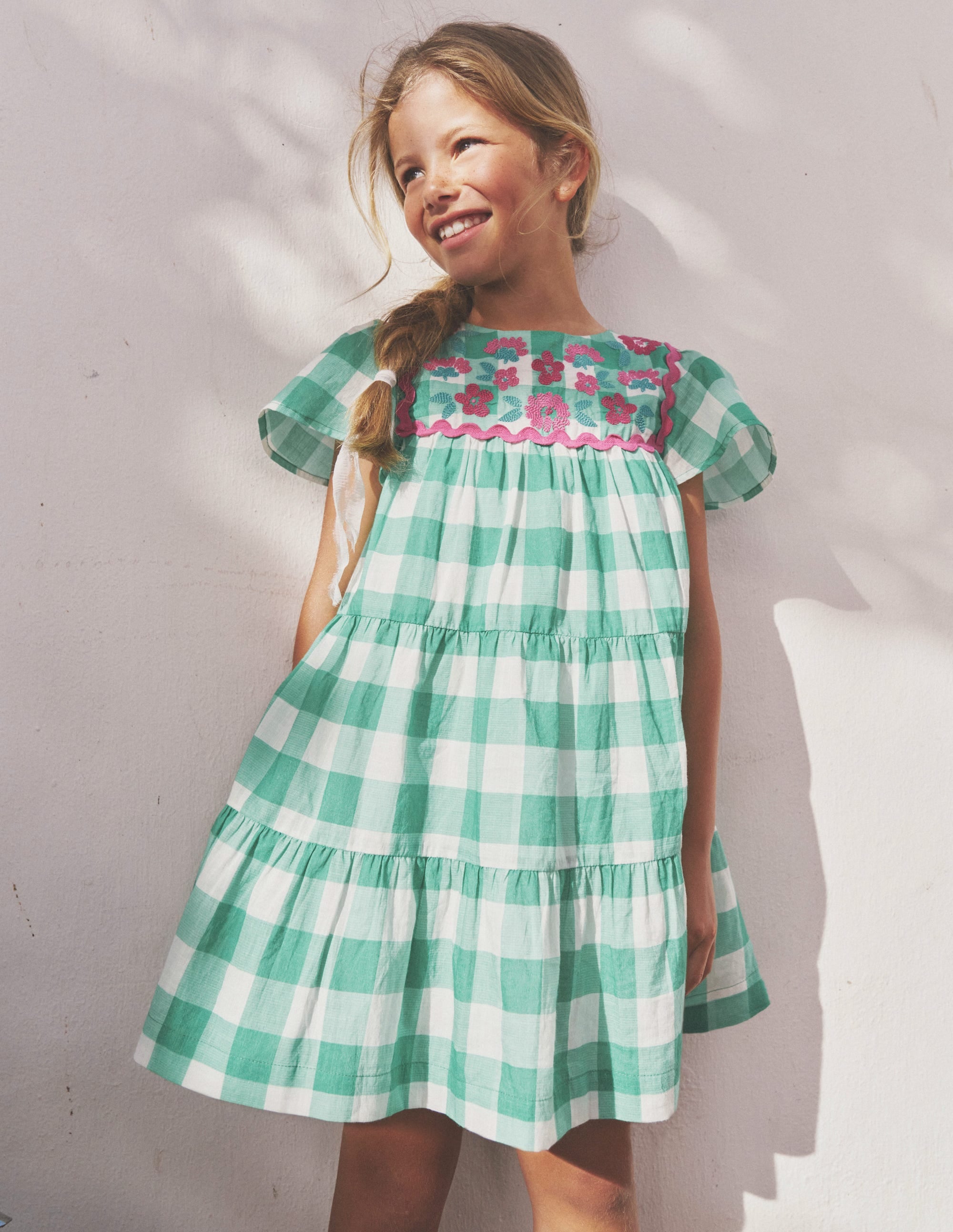 Besticktes Vichykaro-Kleid-Erbsengrün/Naturweiß Karo - Image 6