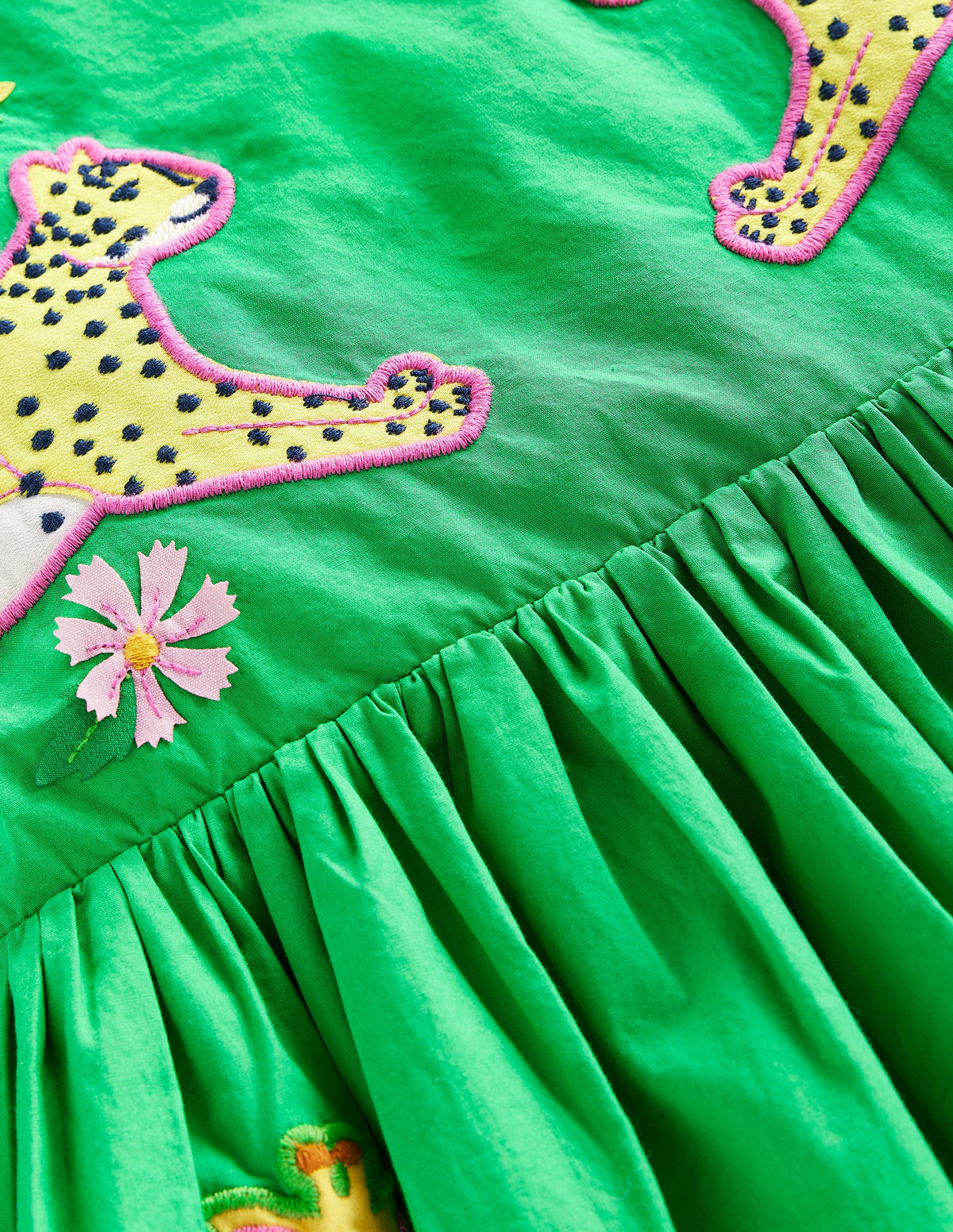Baumwollkleid mit Applikationen-Blassgrün Safari-Tiere - Image 3