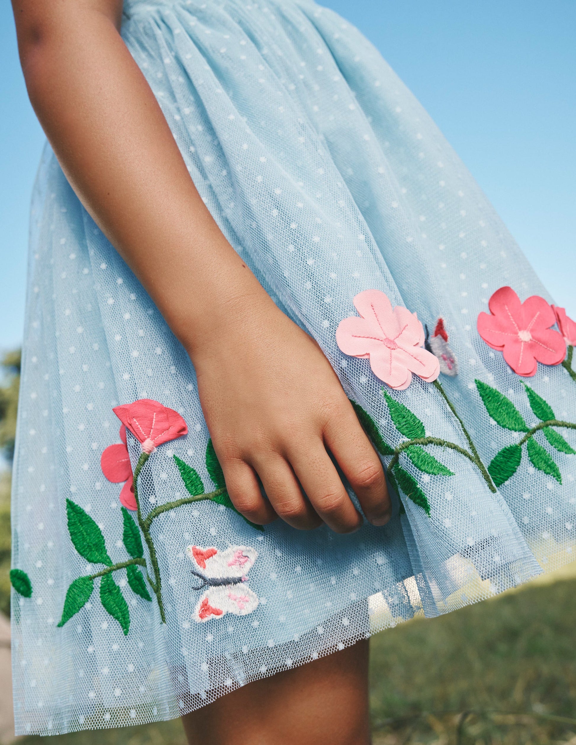 Robe croisée dans le dos en tulle-Fleurs bleu vintage-5