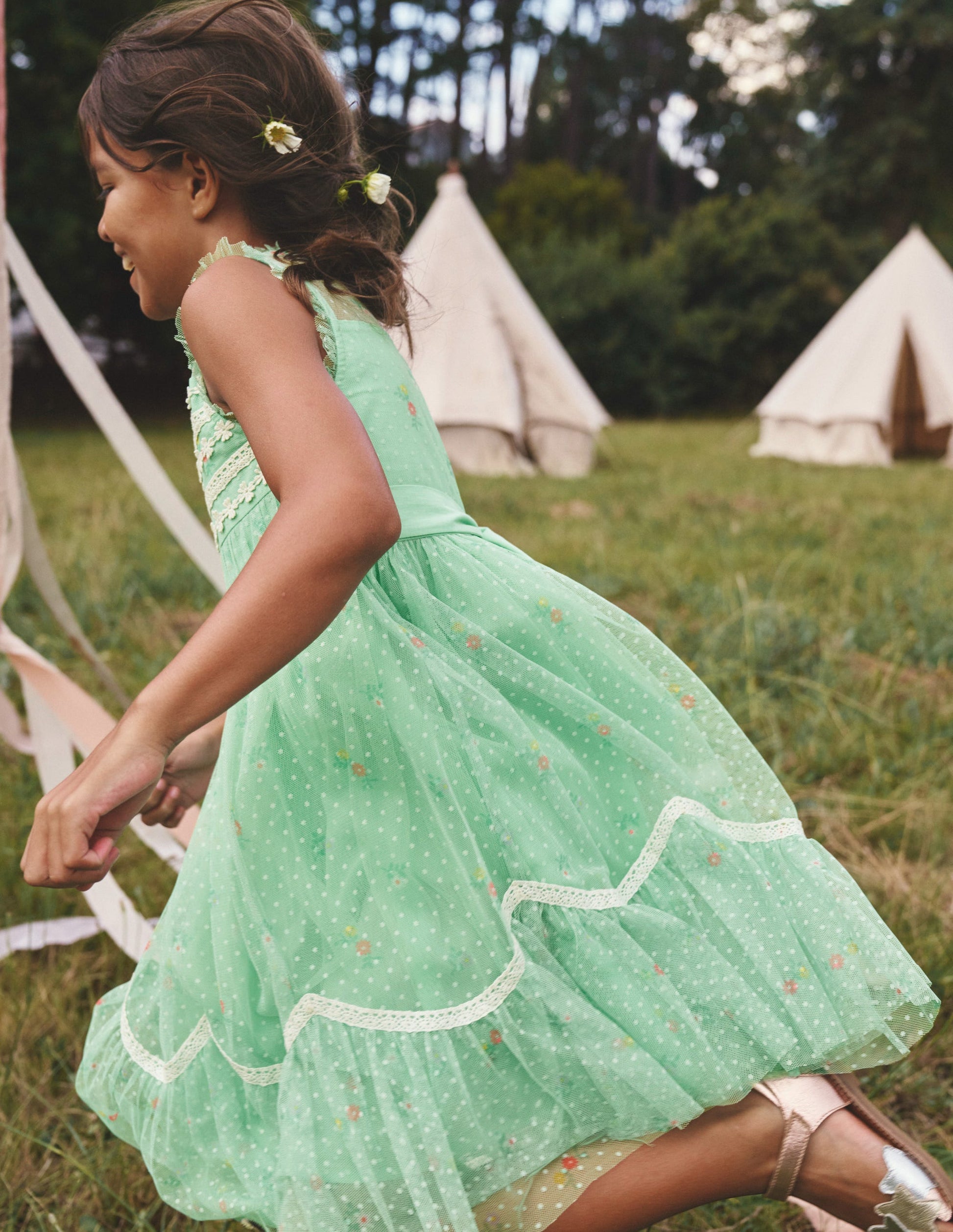 Robe en tulle à ourlet festonné-Vert pistache-3