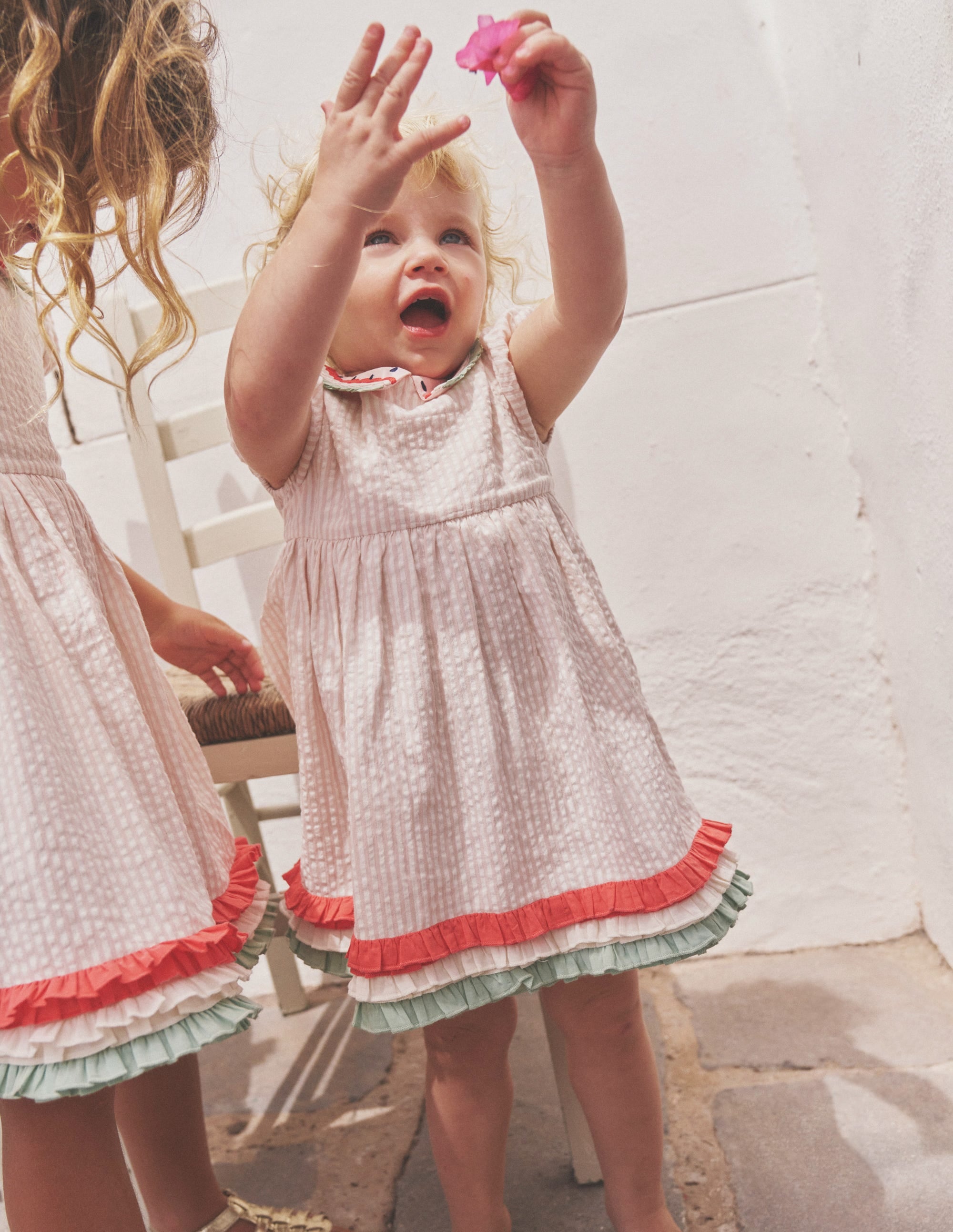 Collared Seersucker Dress-Ballet Pink/ Ivory Stripe - Image 4