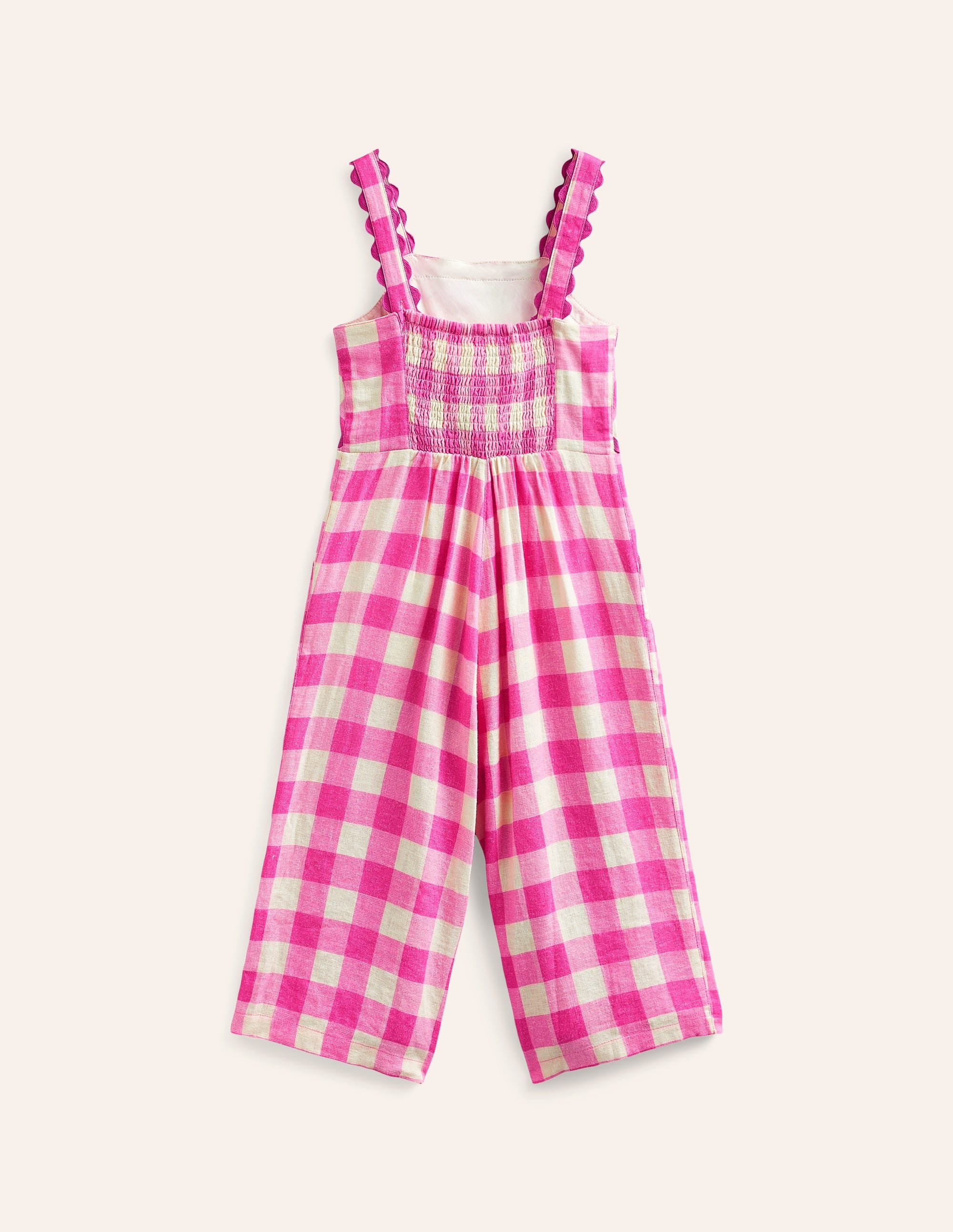 Jumpsuit mit weitem Bein und Zackenlitzen-Saum-Rosa Vichykaro - Image 2