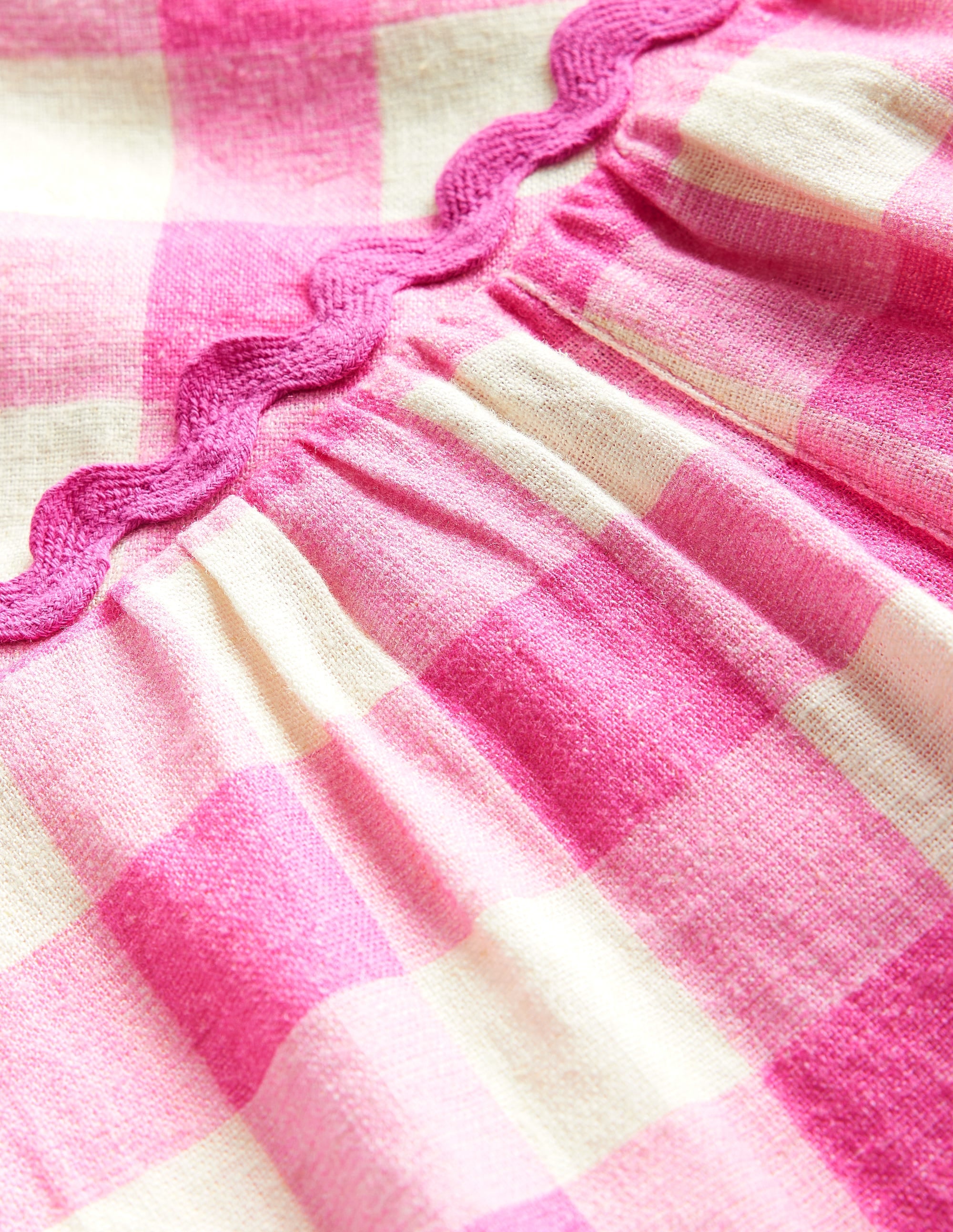 Jumpsuit mit weitem Bein und Zackenlitzen-Saum-Rosa Vichykaro - Image 3