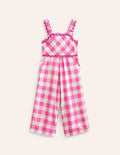 Jumpsuit mit weitem Bein und Zackenlitzen-Saum-Rosa Vichykaro